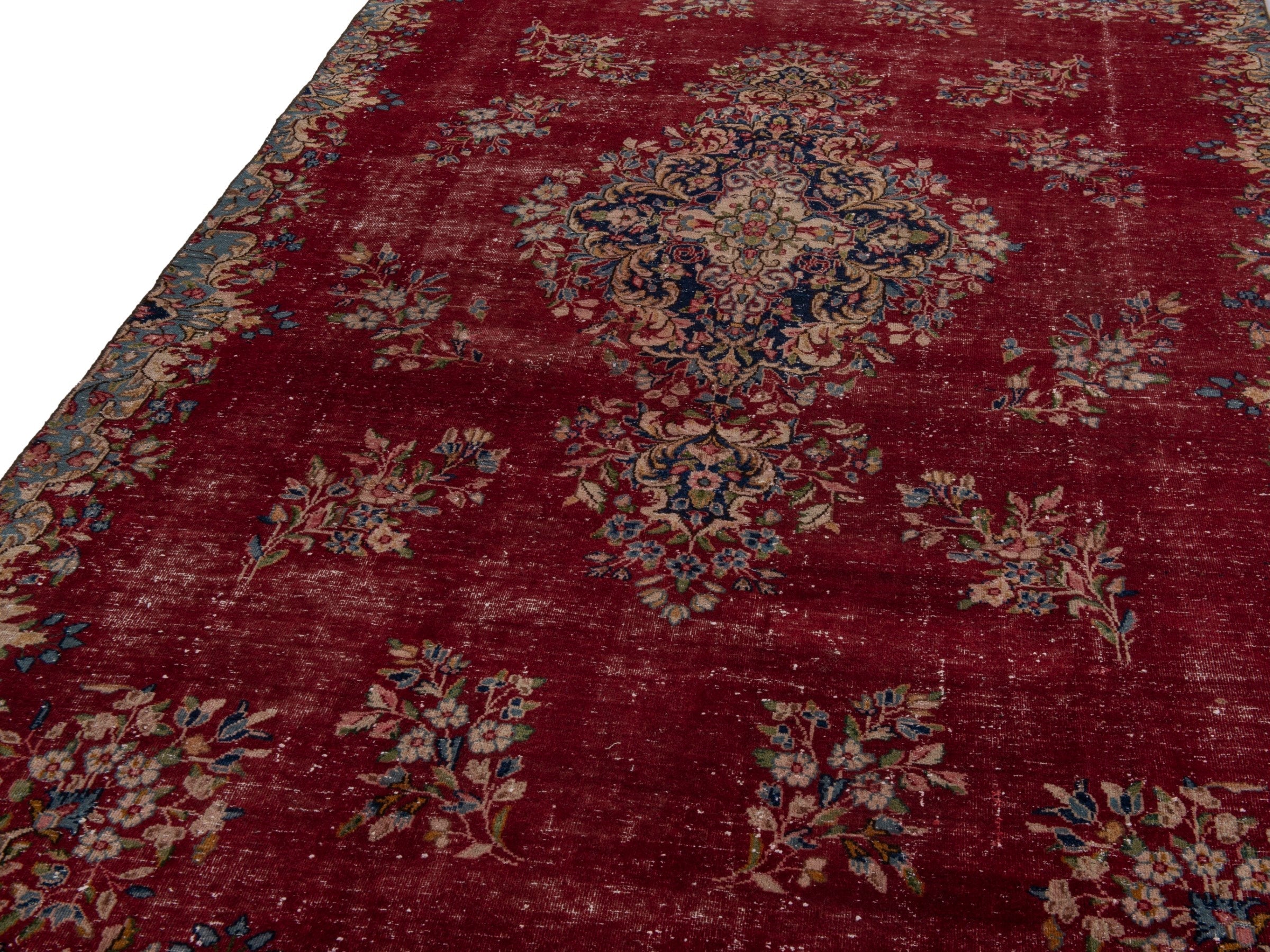Persian Kerman area rug in burgundy and deep red, view 8 of 10