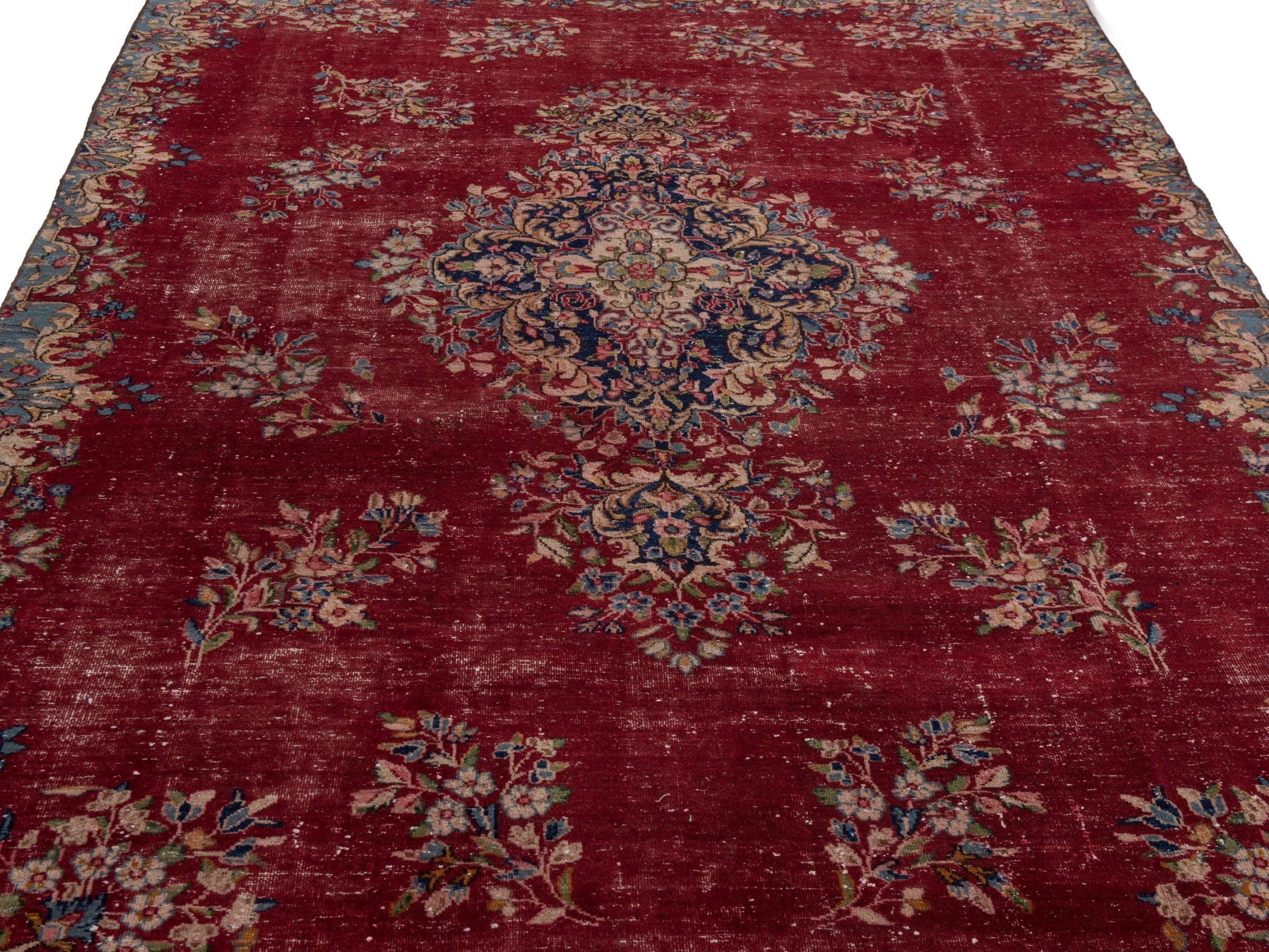 Persian Kerman area rug in burgundy and deep red, view 9 of 10