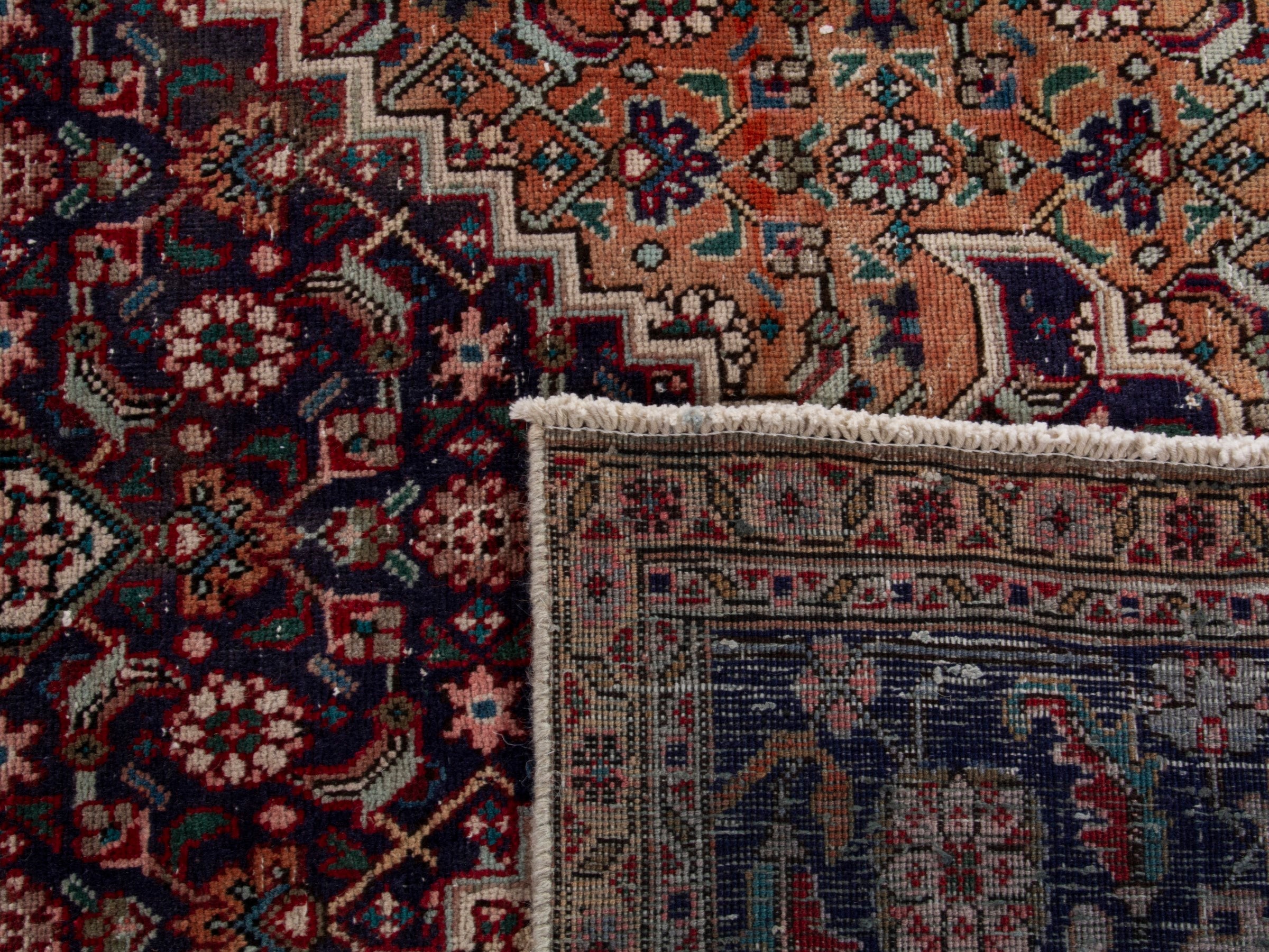 Persian Tabriz oversized rug in rust and navy, view 21 of 21