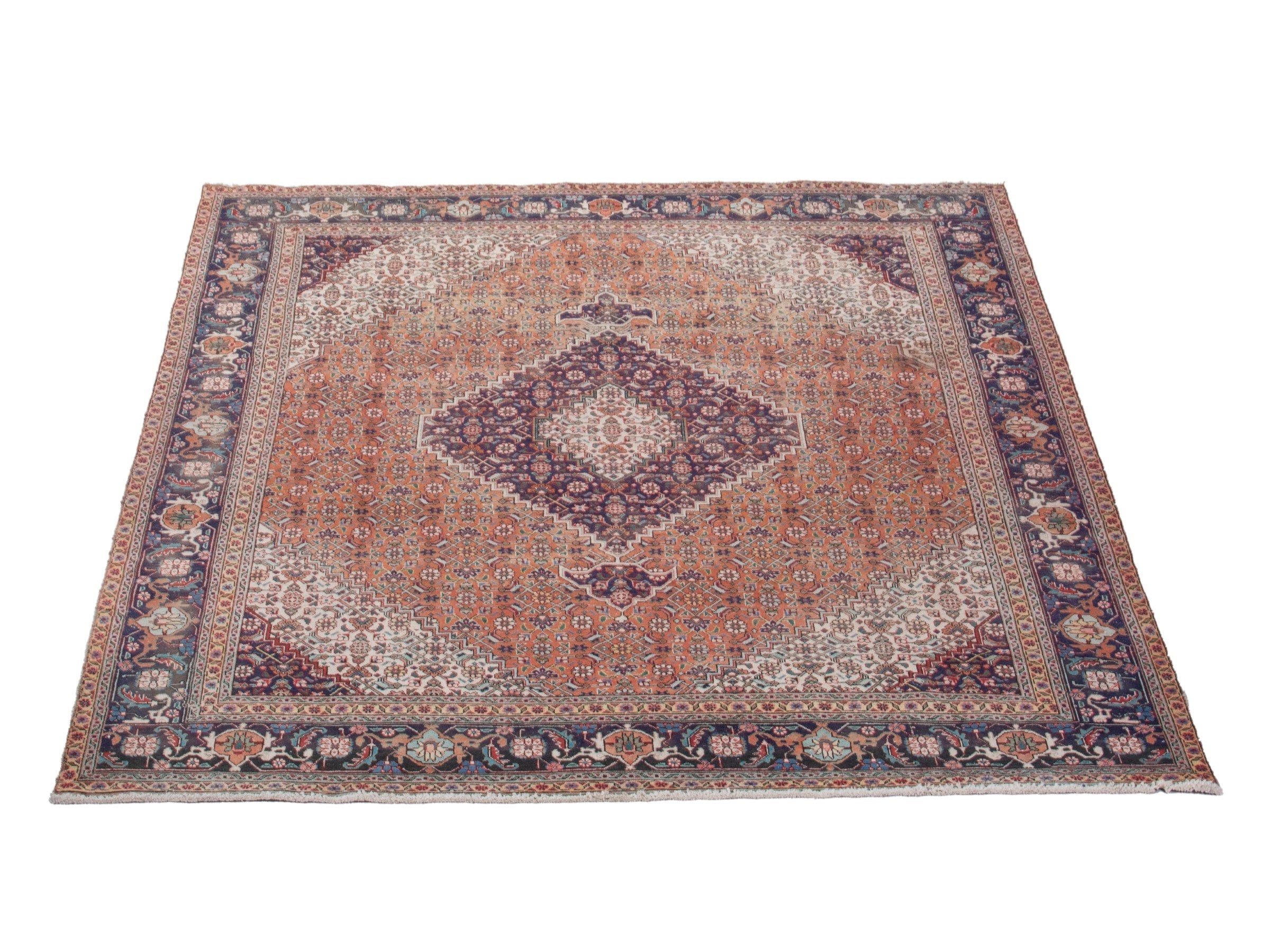 Persian Tabriz oversized rug in rust and navy, view 3 of 21