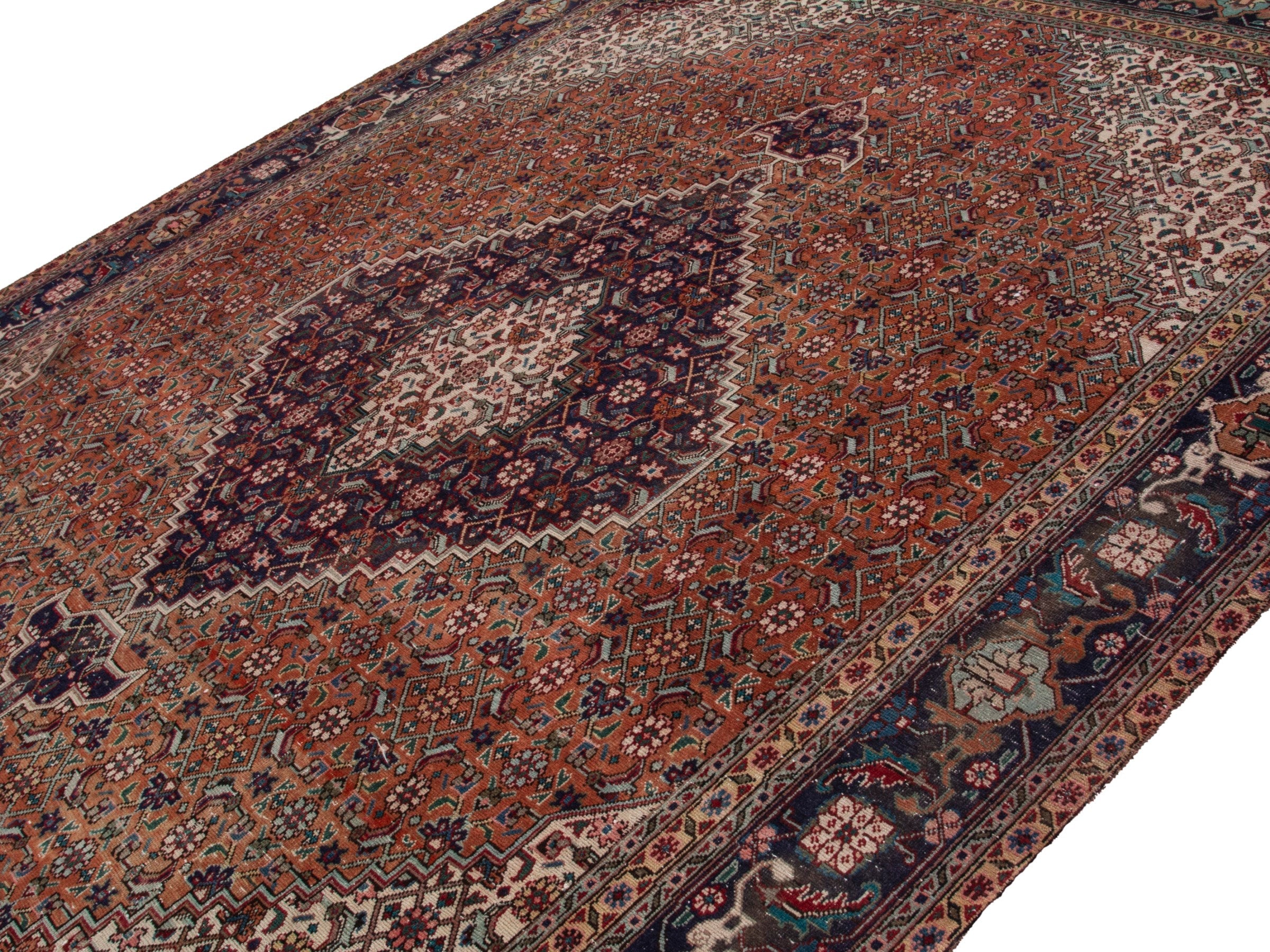 Persian Tabriz oversized rug in rust and navy, view 4 of 21