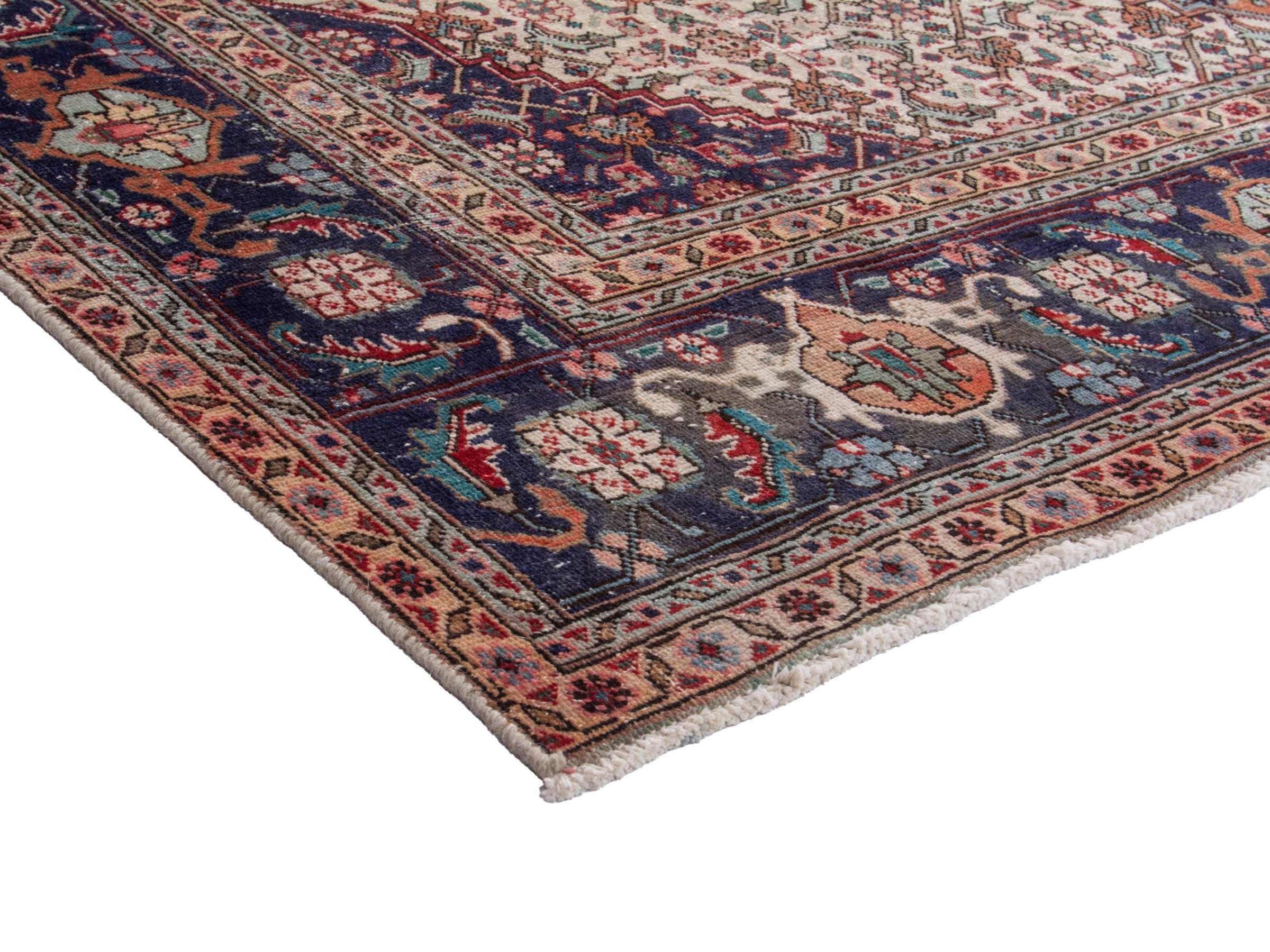 Persian Tabriz oversized rug in rust and navy, view 6 of 21