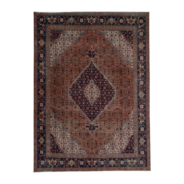 Persian Tabriz oversized rug in rust and navy, 8'4" x 11'6"