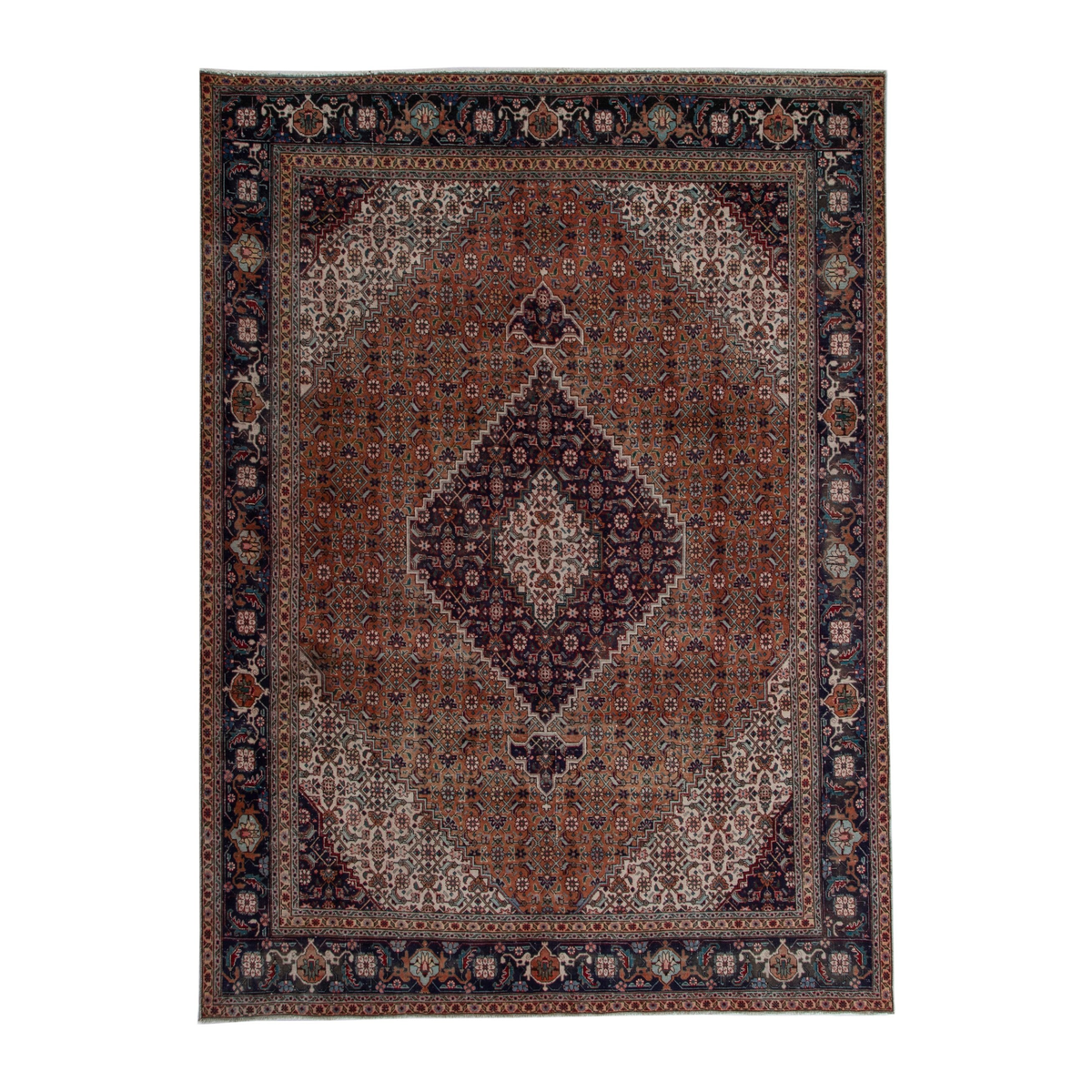 Persian Tabriz oversized rug in rust and navy, 8'4" x 11'6"