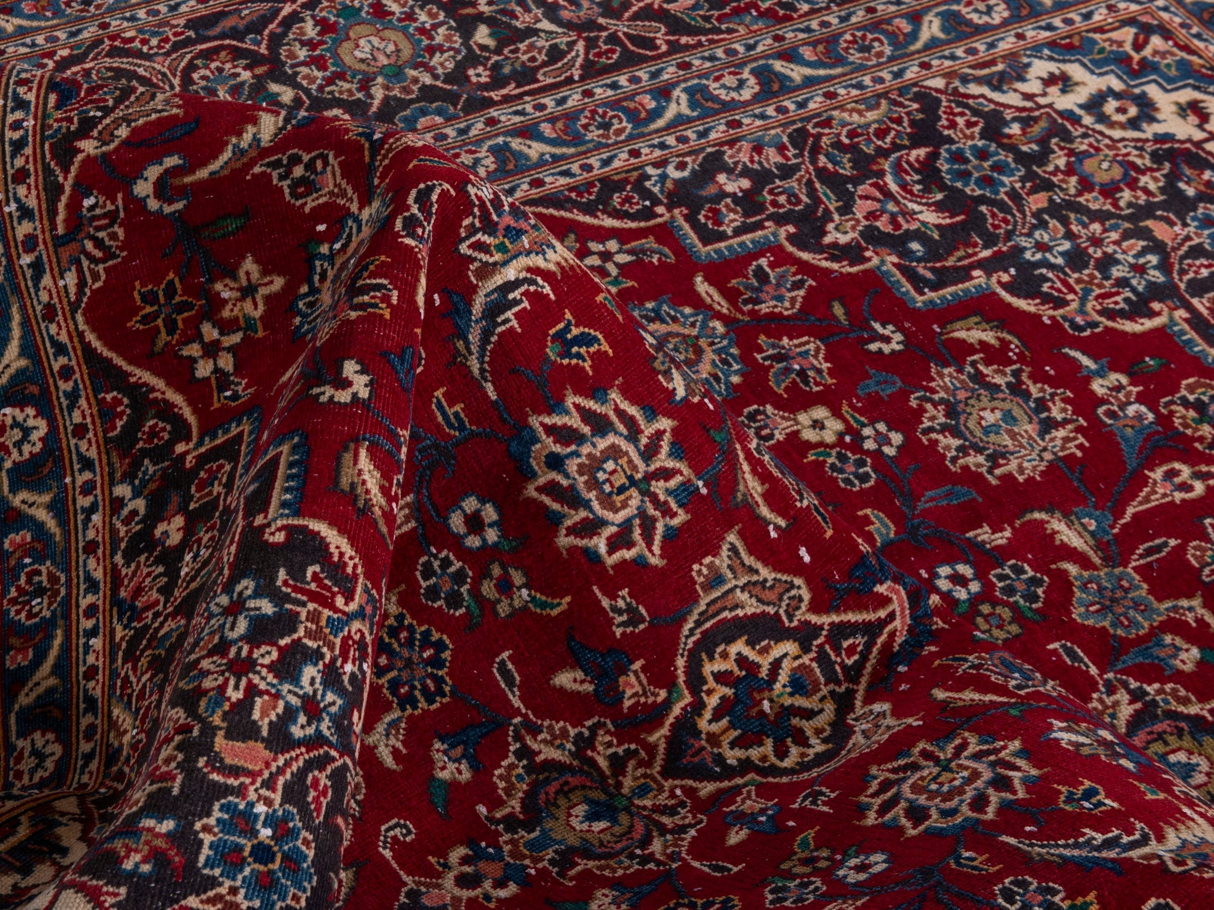 Persian Kashan oversized rug in deep red and brown, view 20 of 21