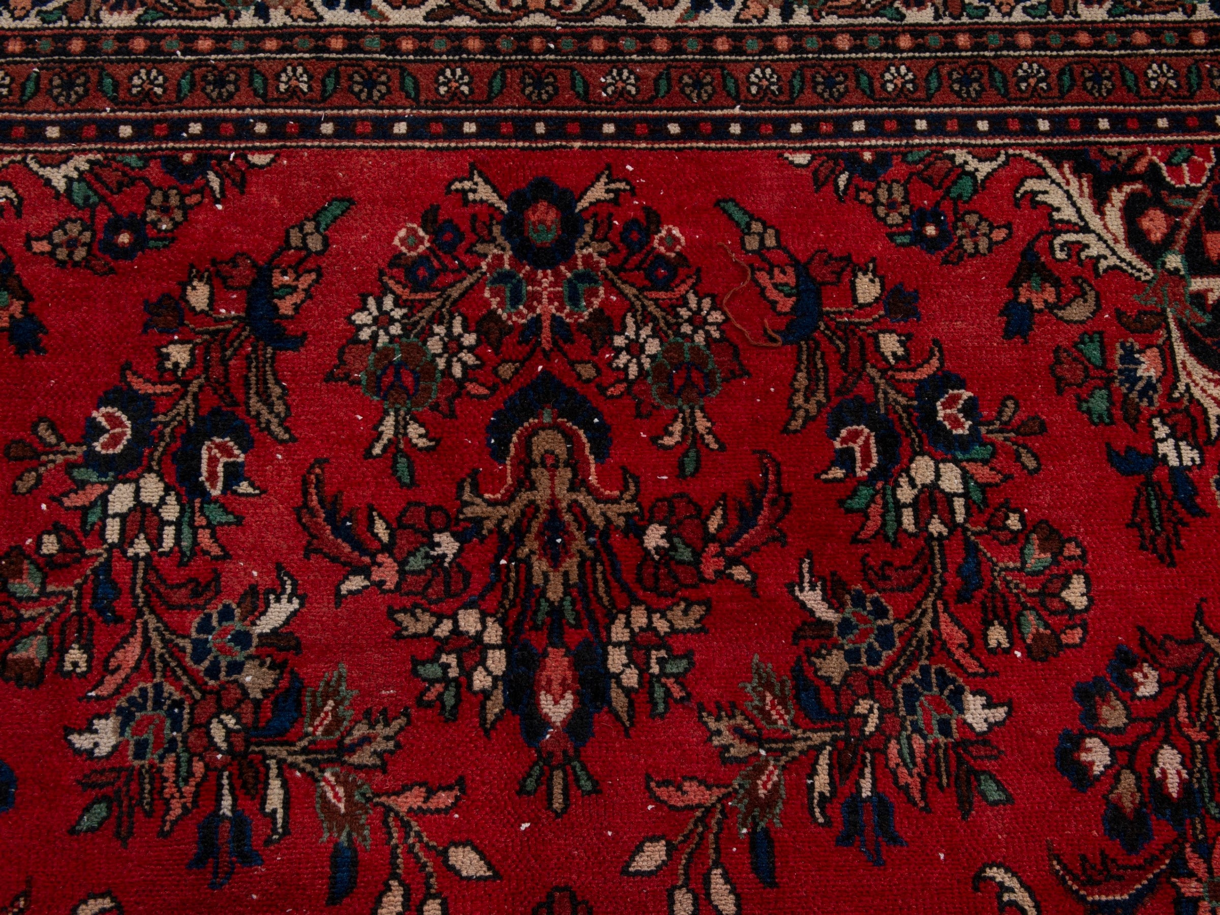 Persian Hamedan oversized rug in deep red and off-white, view 13 of 20