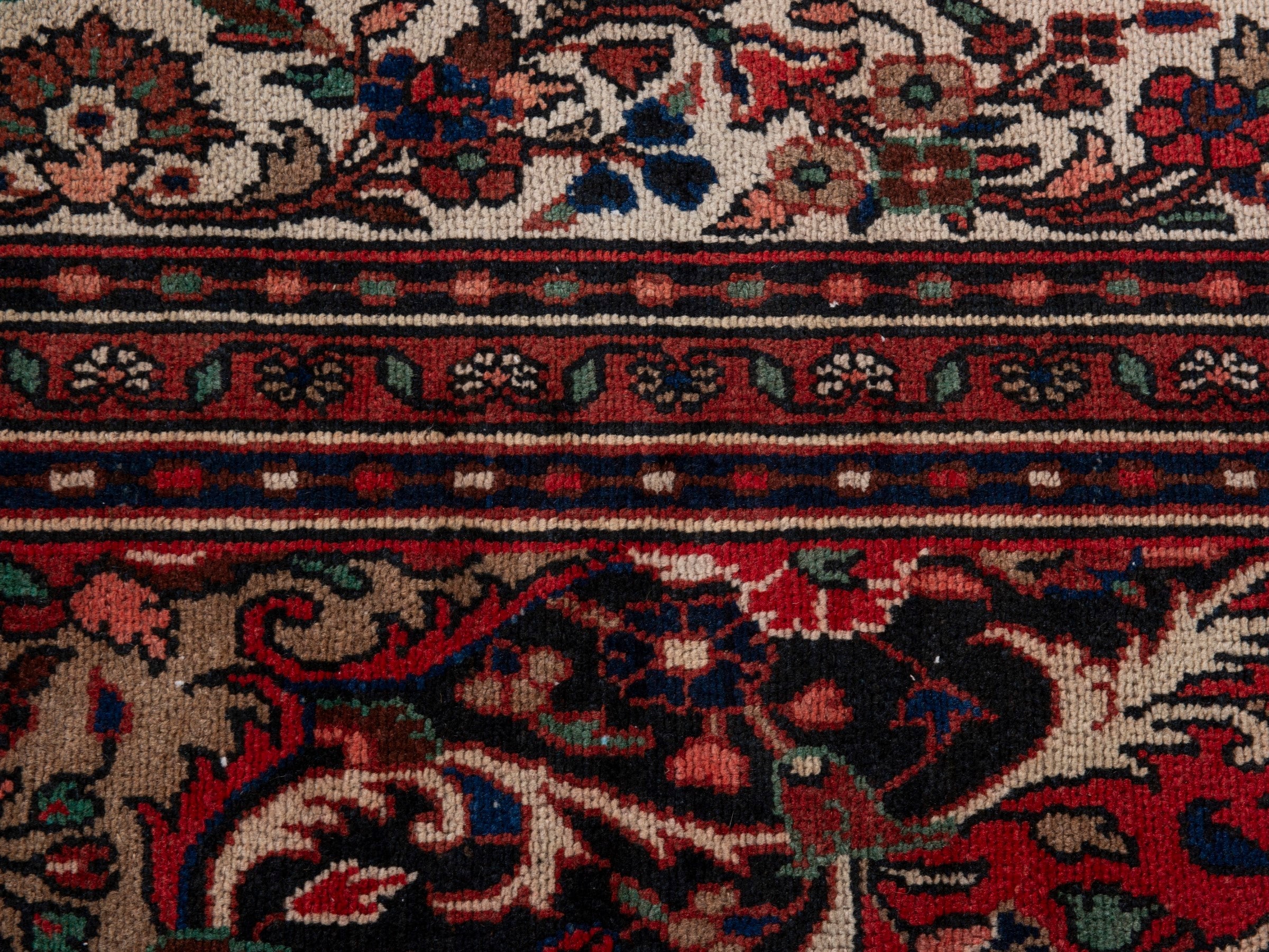 Persian Hamedan oversized rug in deep red and off-white, view 14 of 20