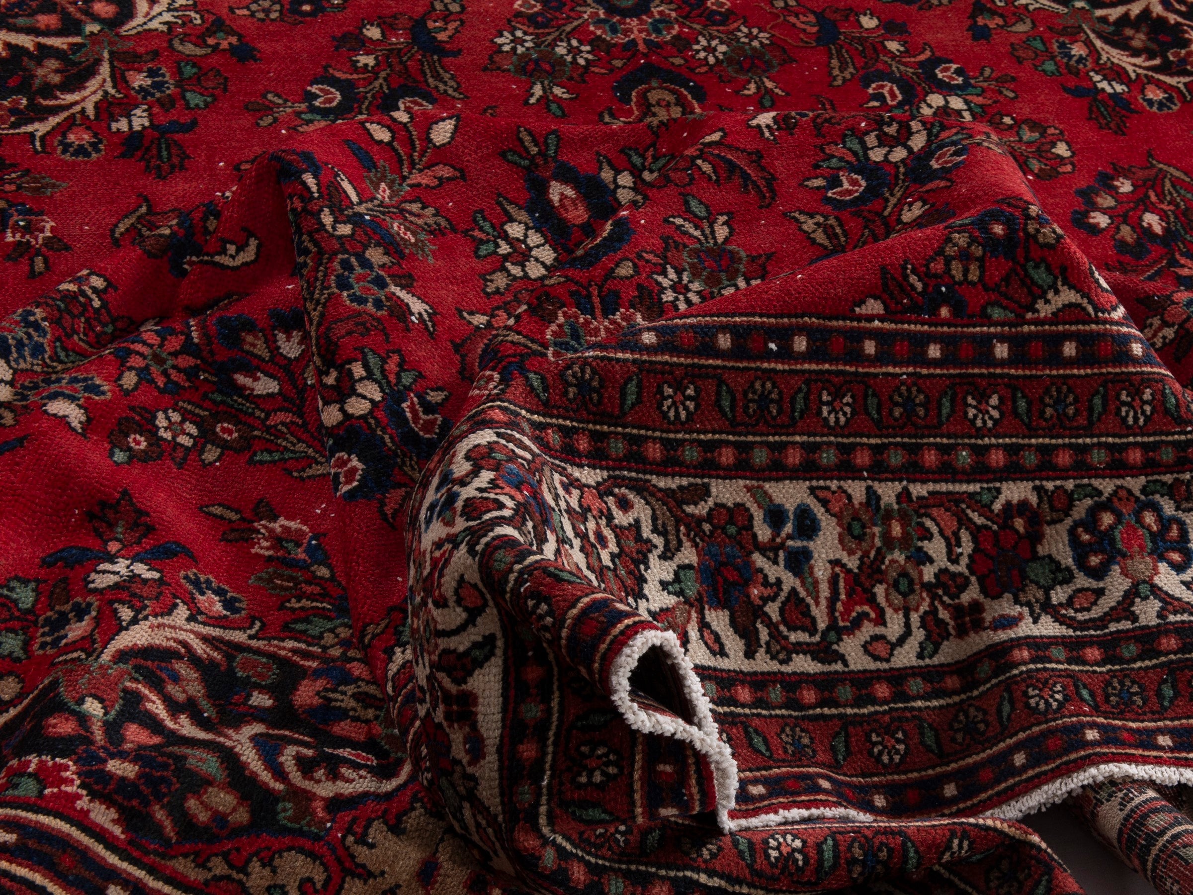 Persian Hamedan oversized rug in deep red and off-white, view 15 of 20