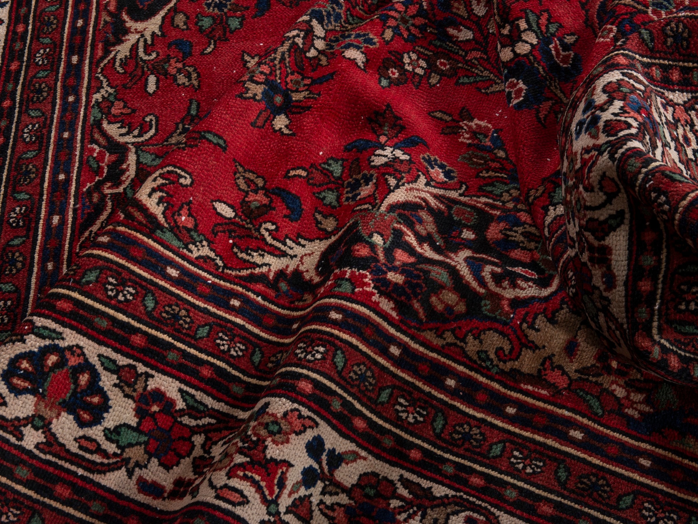 Persian Hamedan oversized rug in deep red and off-white, view 16 of 20