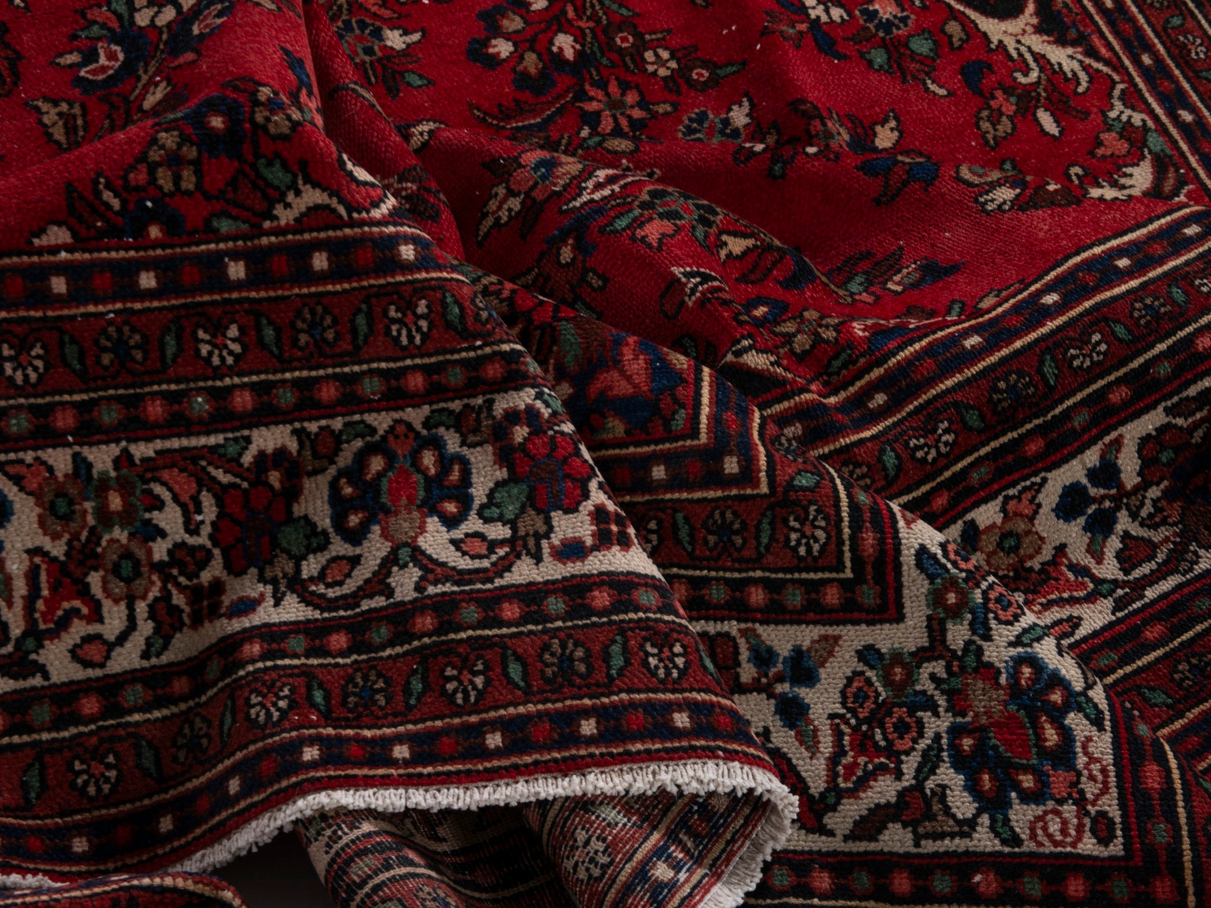 Persian Hamedan oversized rug in deep red and off-white, view 17 of 20