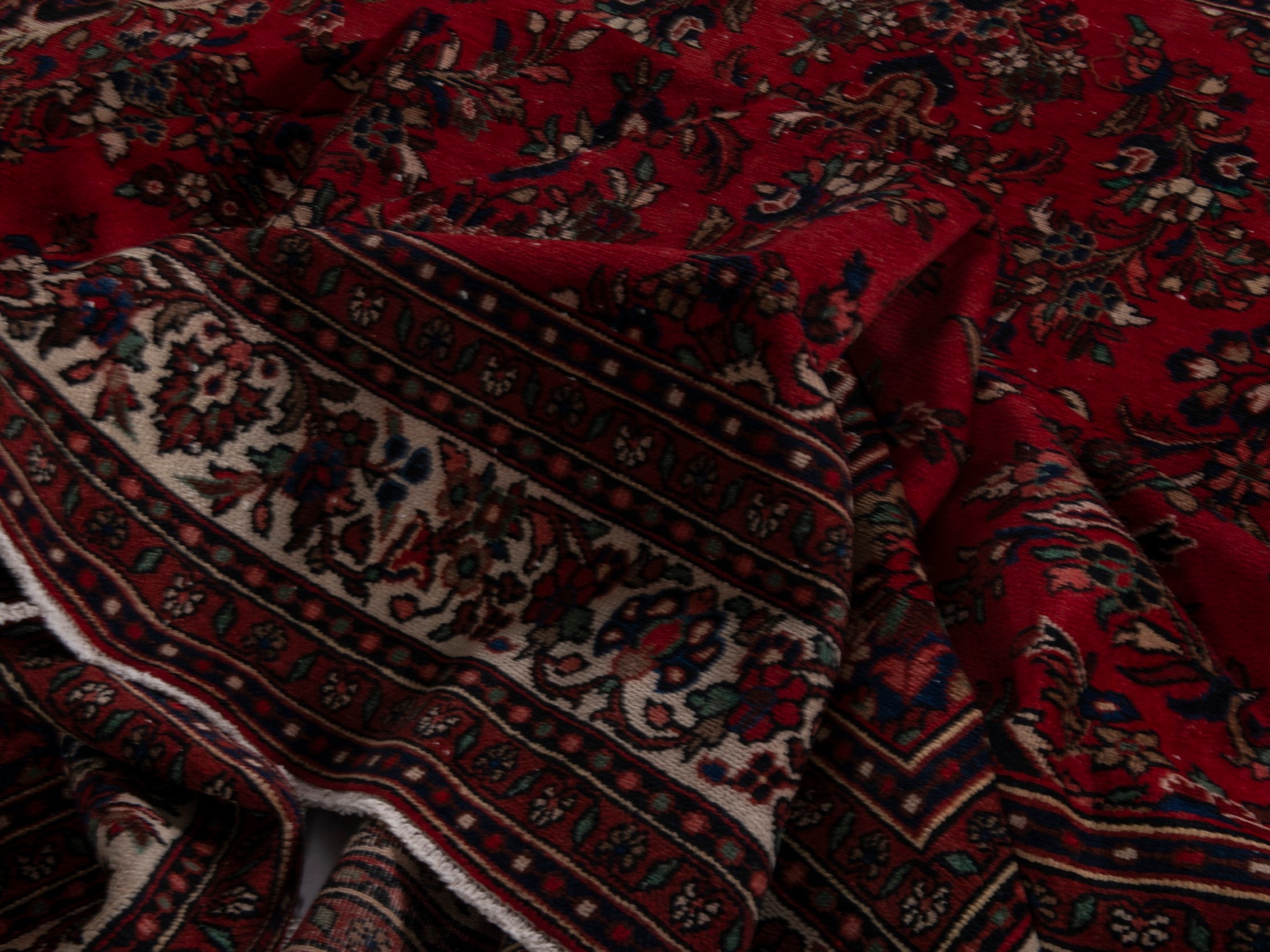 Persian Hamedan oversized rug in deep red and off-white, view 18 of 20