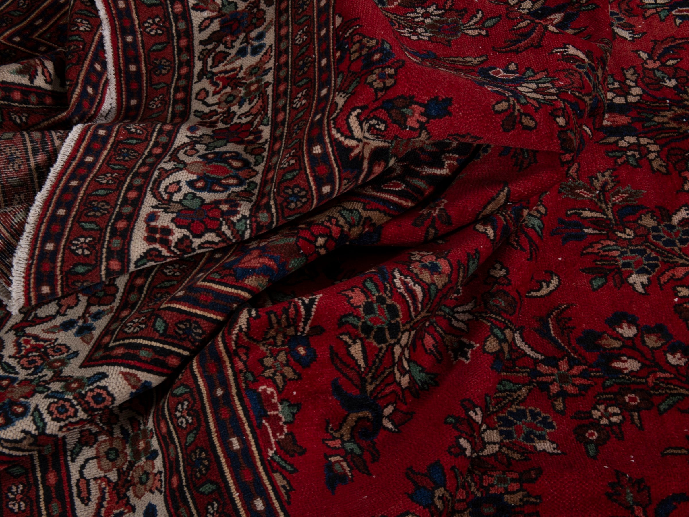 Persian Hamedan oversized rug in deep red and off-white, view 19 of 20