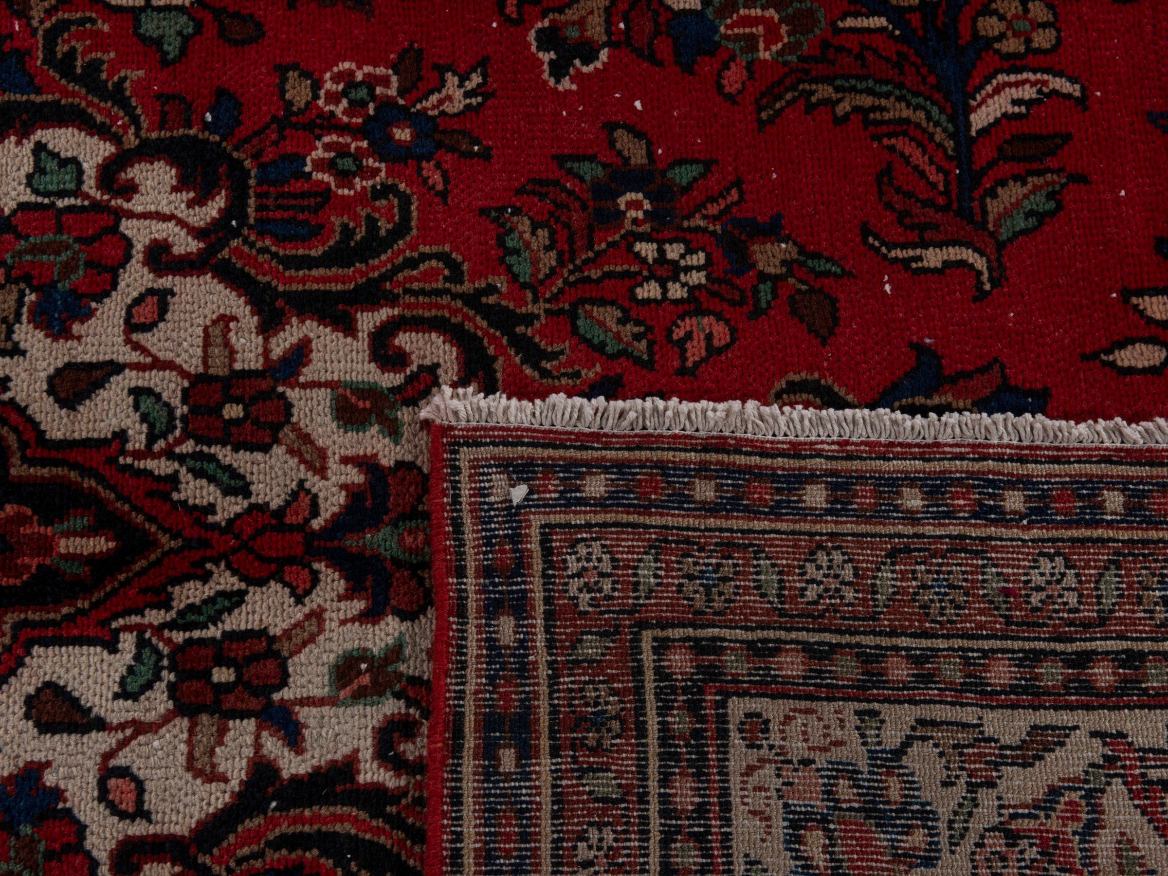 Persian Hamedan oversized rug in deep red and off-white, view 20 of 20