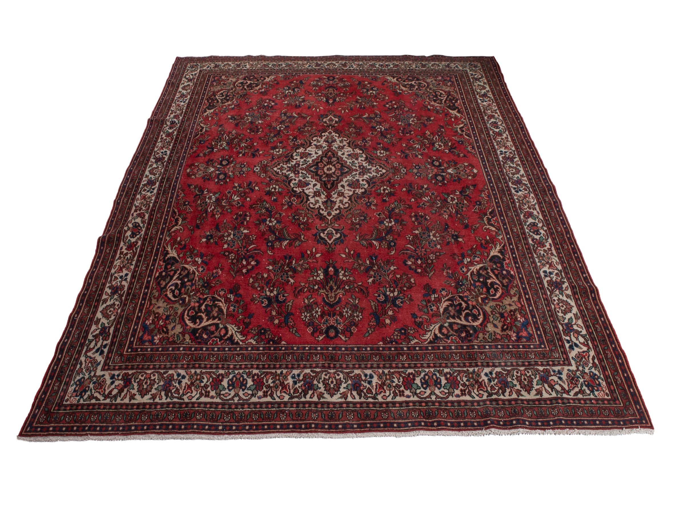 Persian Hamedan oversized rug in deep red and off-white, view 2 of 20