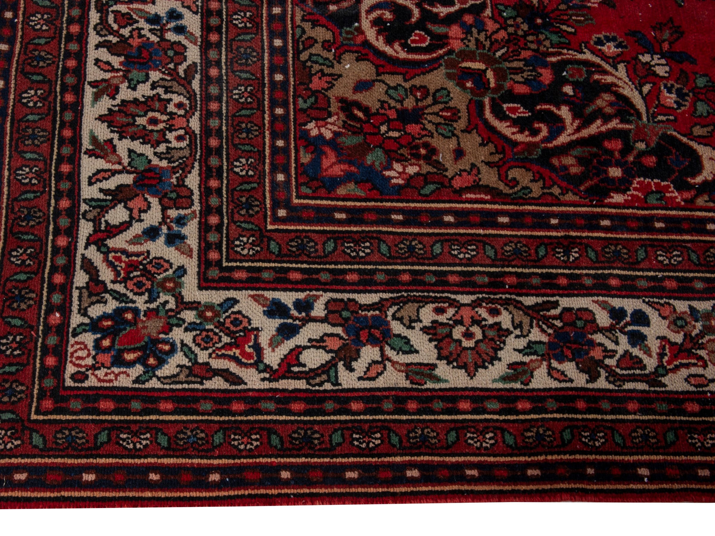 Persian Hamedan oversized rug in deep red and off-white, view 3 of 20