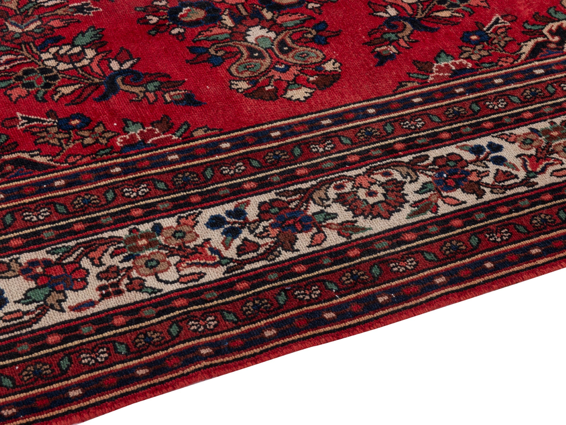 Persian Hamedan oversized rug in deep red and off-white, view 5 of 20