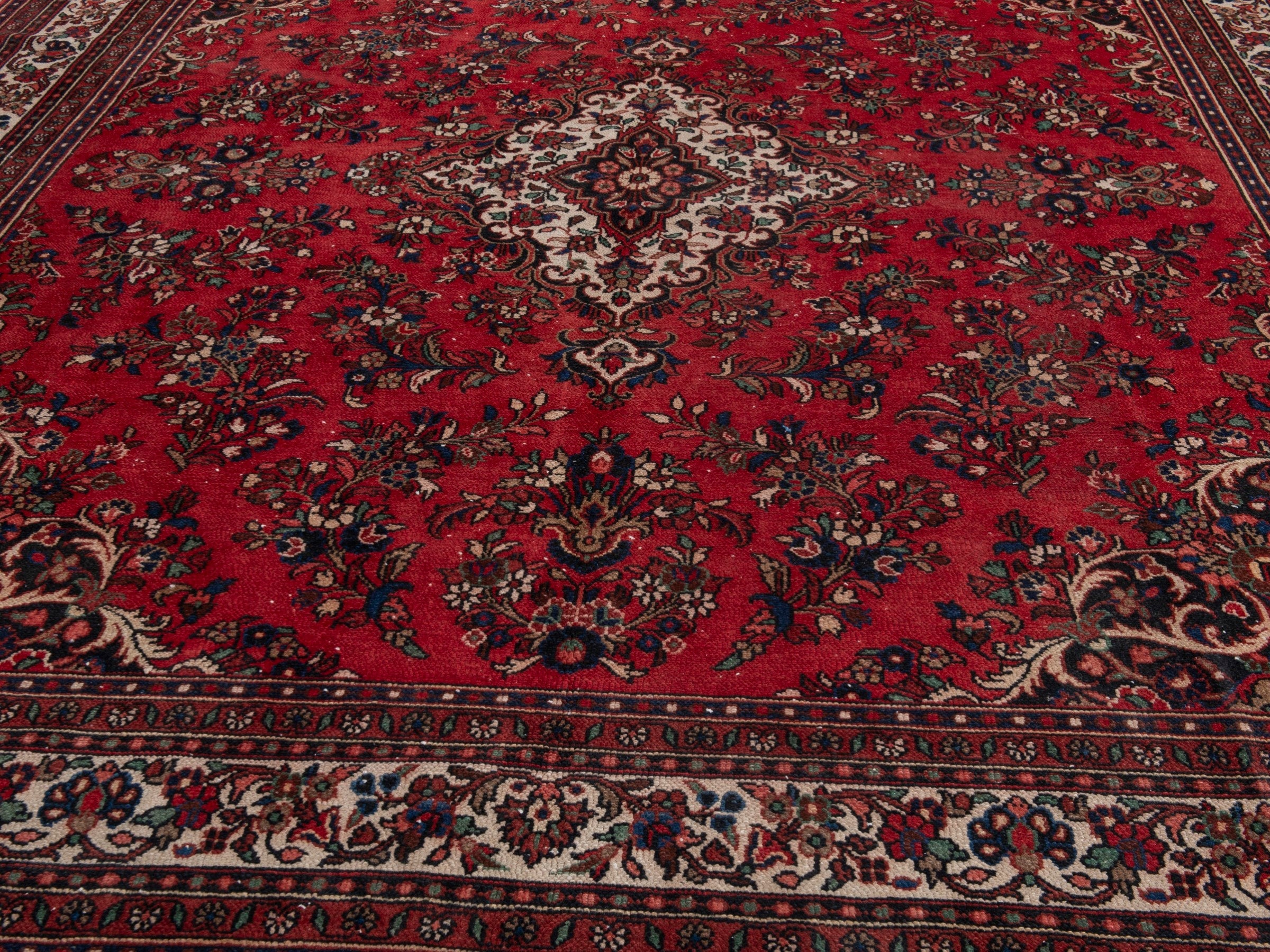 Persian Hamedan oversized rug in deep red and off-white, view 6 of 20