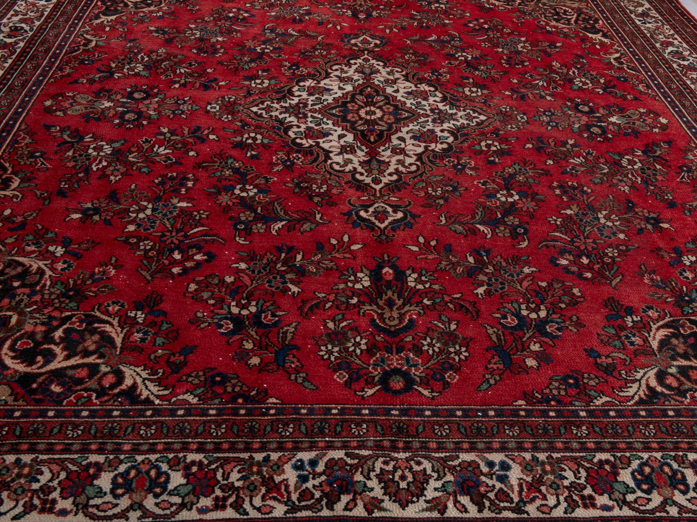 Persian Hamedan oversized rug in deep red and off-white, view 7 of 20