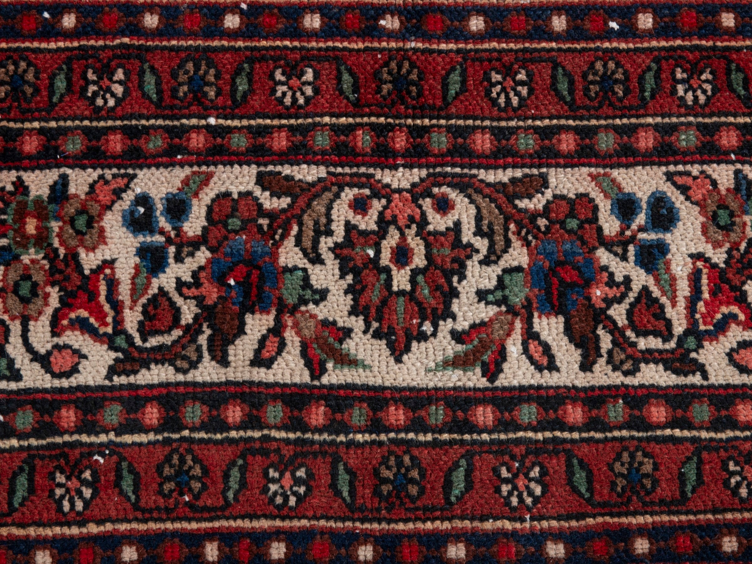 Persian Hamedan oversized rug in deep red and off-white, view 8 of 20
