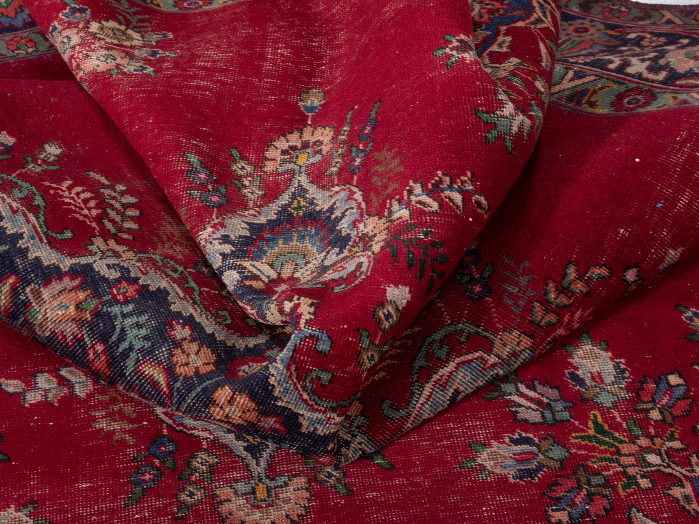 Persian Tabriz oversized rug in deep red and burgundy, view 19 of 20