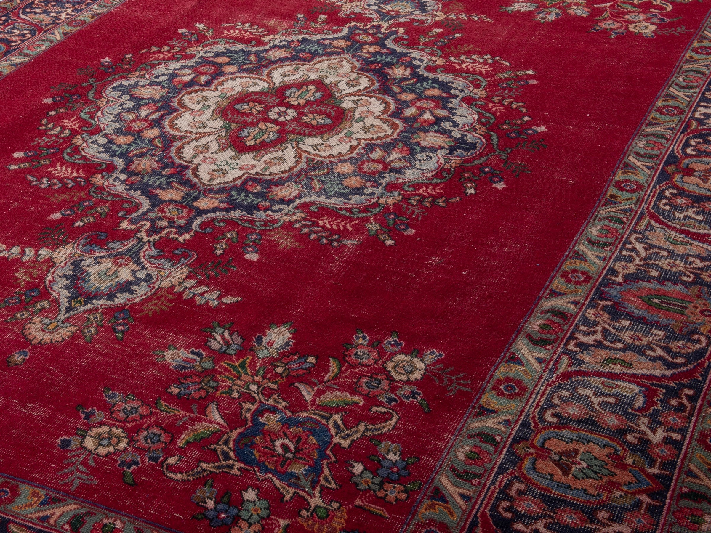 Persian Tabriz oversized rug in deep red and burgundy, view 9 of 20