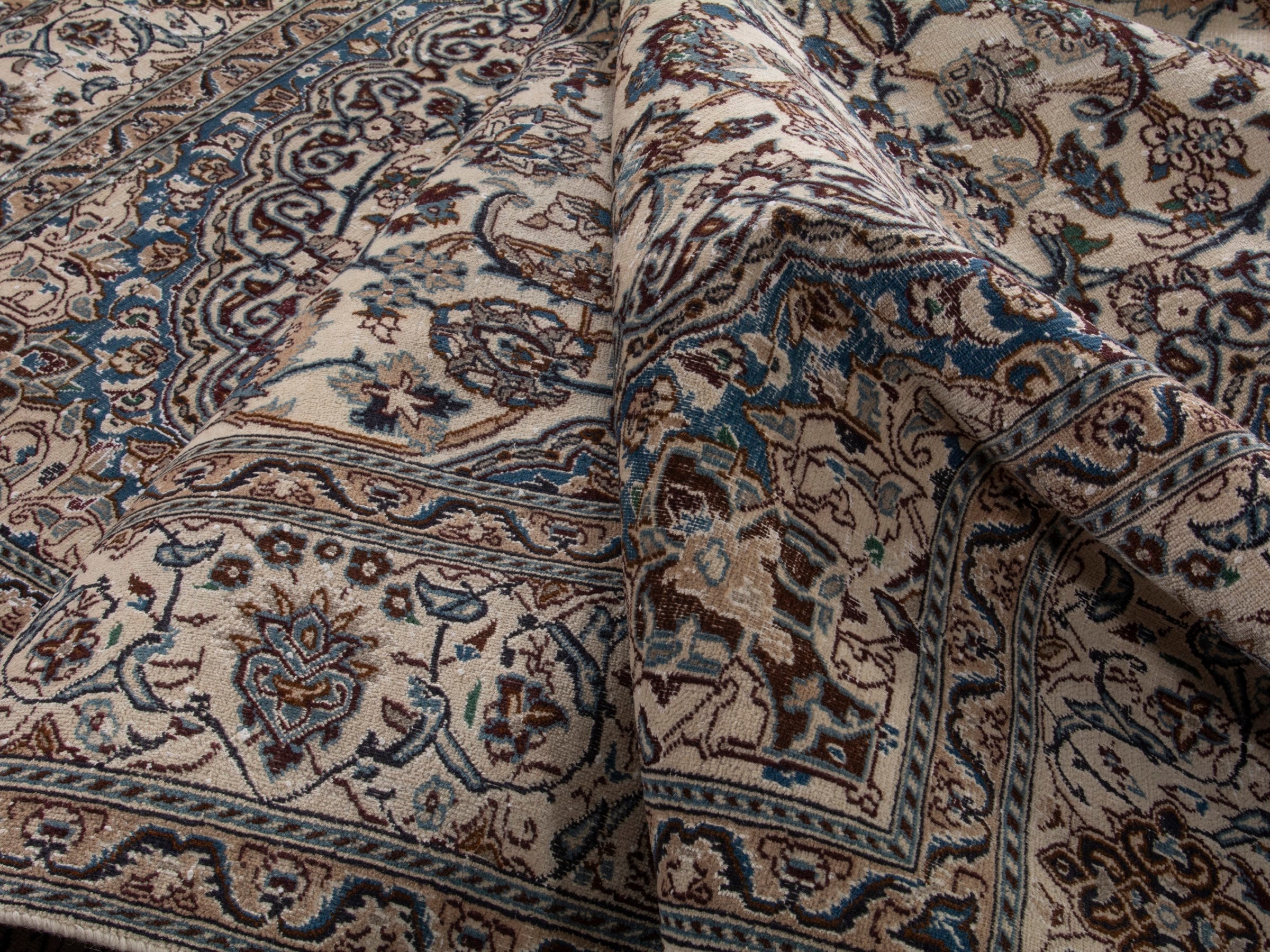 Persian Nain oversized rug in cream and dark blue, view 15 of 17