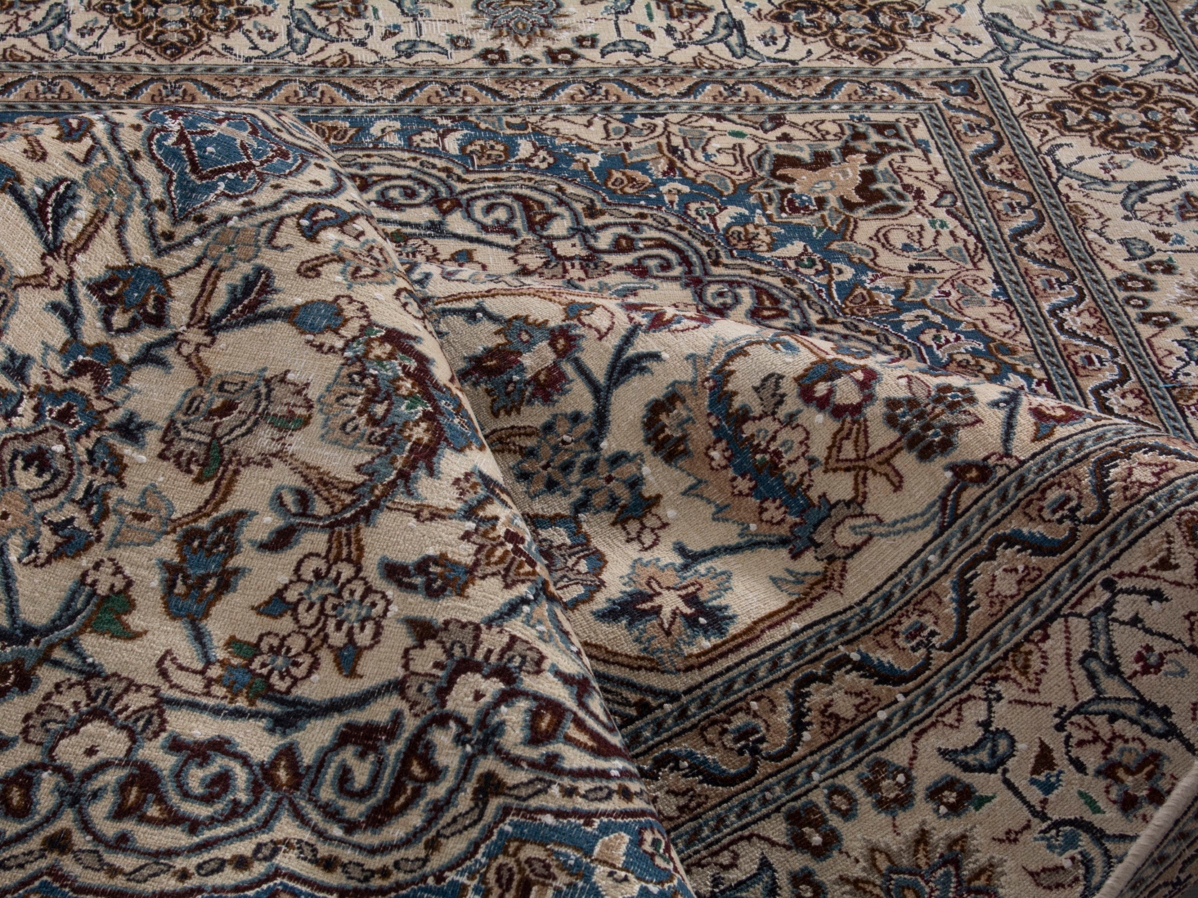 Persian Nain oversized rug in cream and dark blue, view 16 of 17