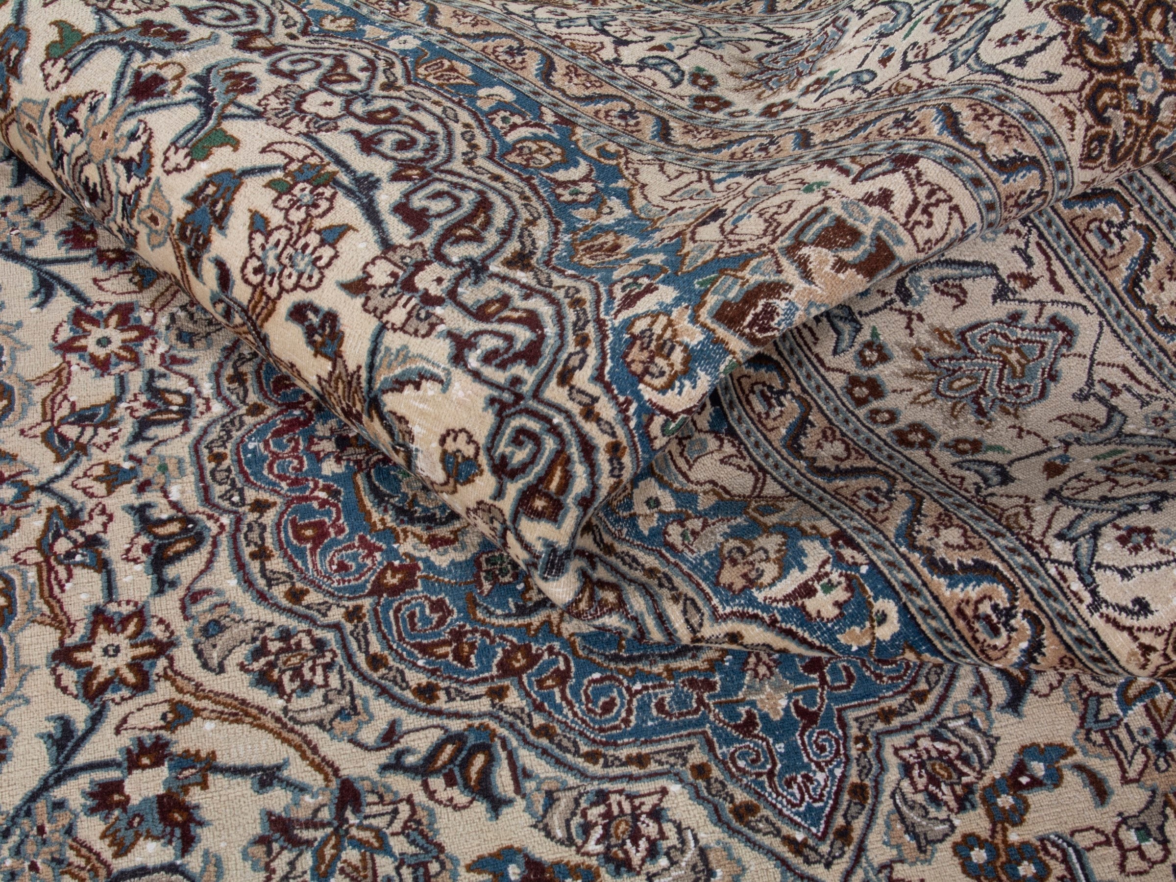 Persian Nain oversized rug in cream and dark blue, view 17 of 17