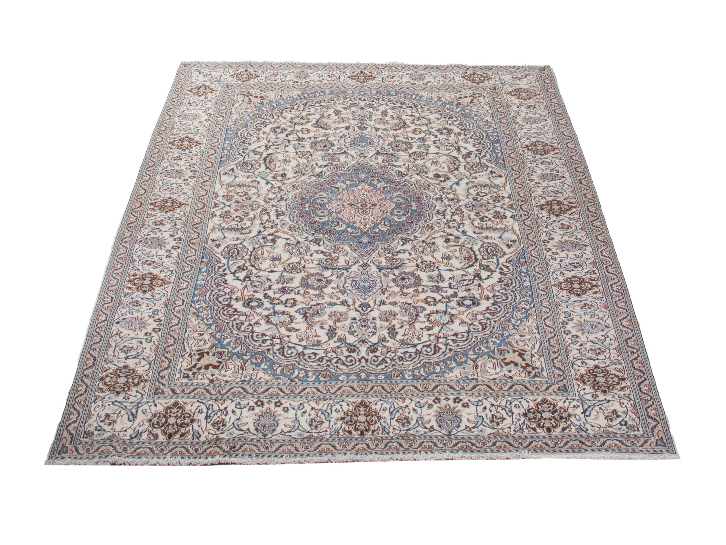Persian Nain oversized rug in cream and dark blue, view 2 of 17