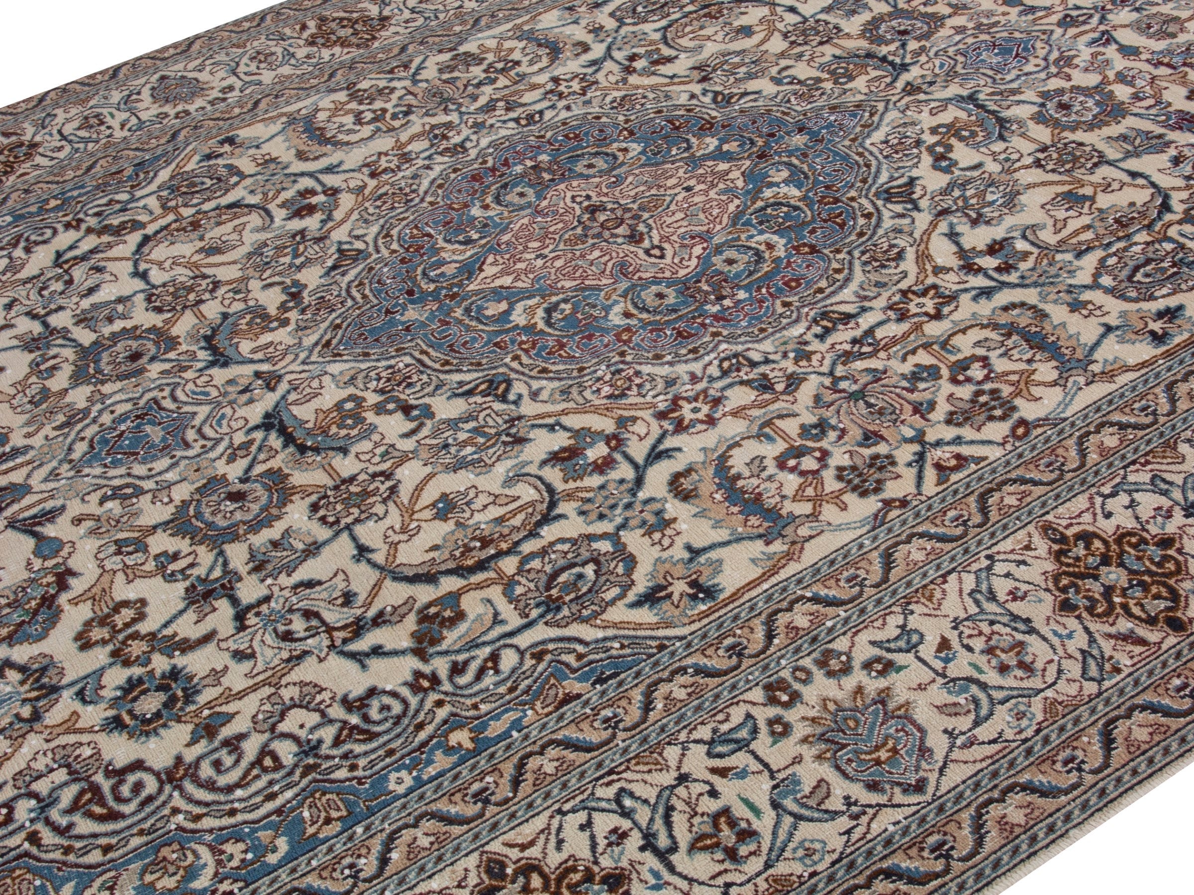 Persian Nain oversized rug in cream and dark blue, view 3 of 17
