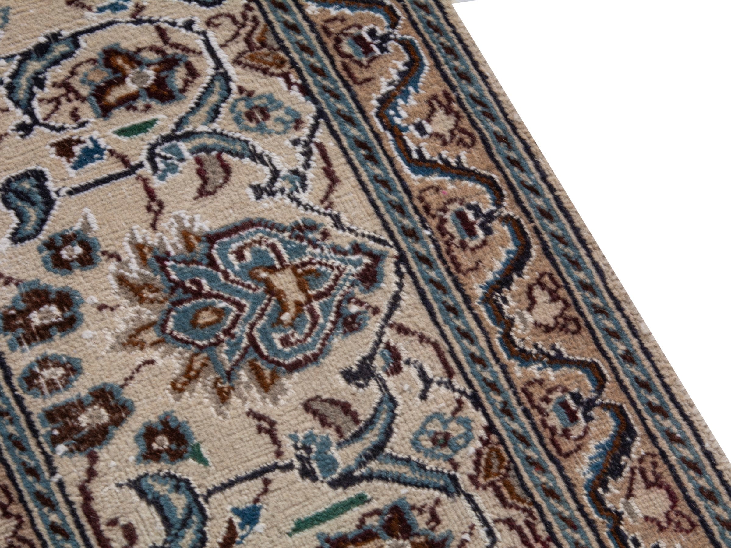 Persian Nain oversized rug in cream and dark blue, view 6 of 17