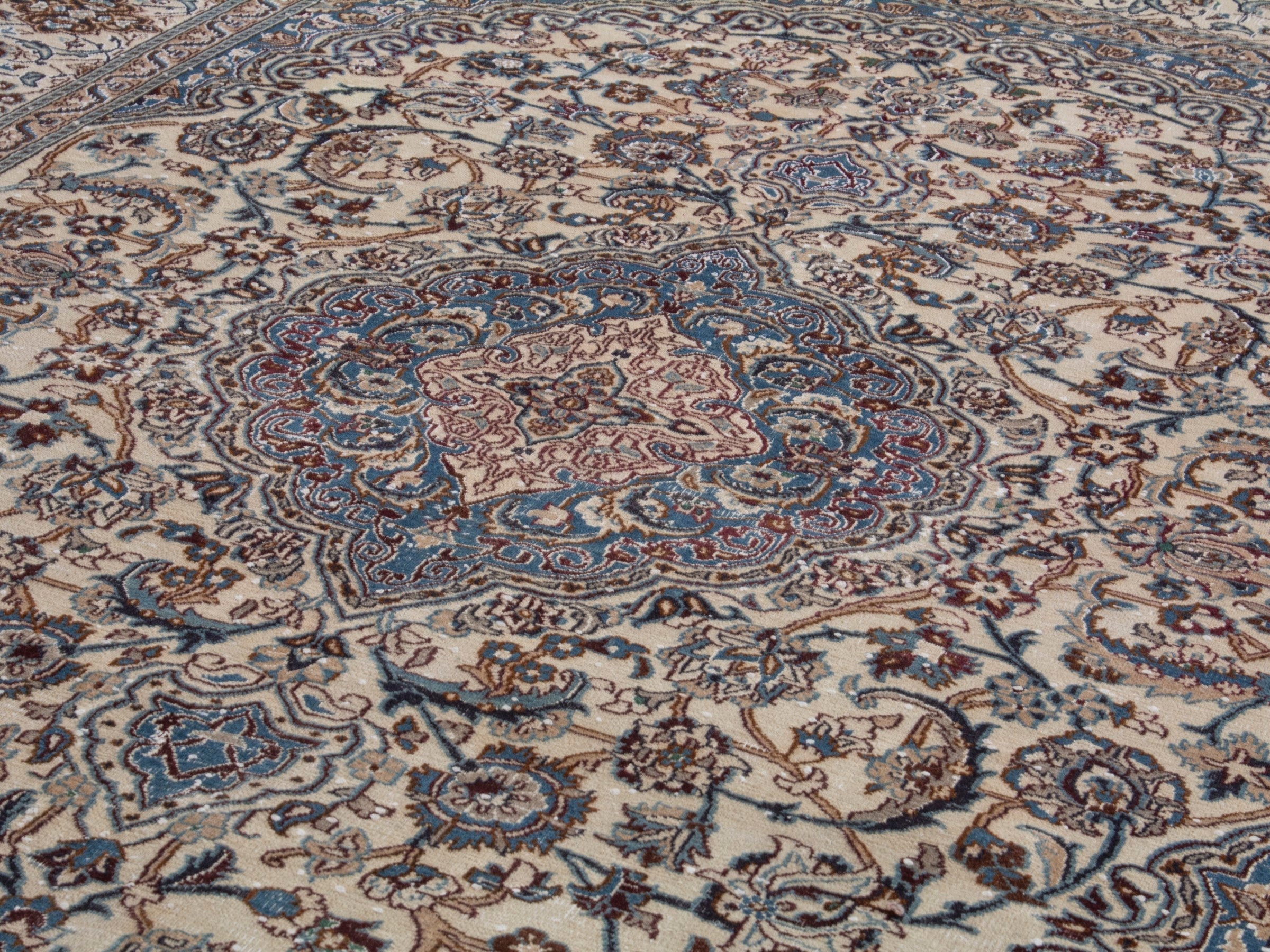 Persian Nain oversized rug in cream and dark blue, view 8 of 17
