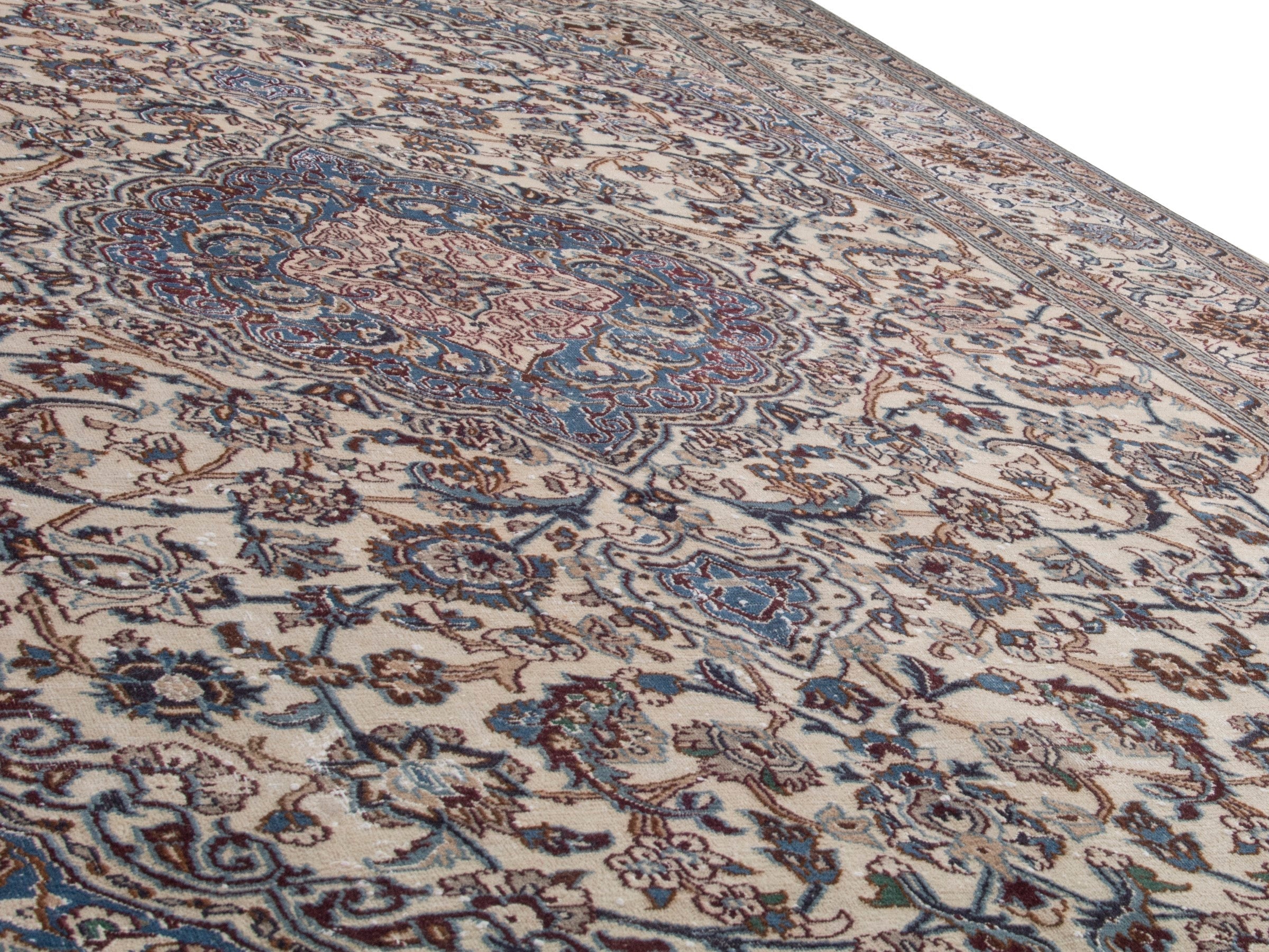 Persian Nain oversized rug in cream and dark blue, view 9 of 17
