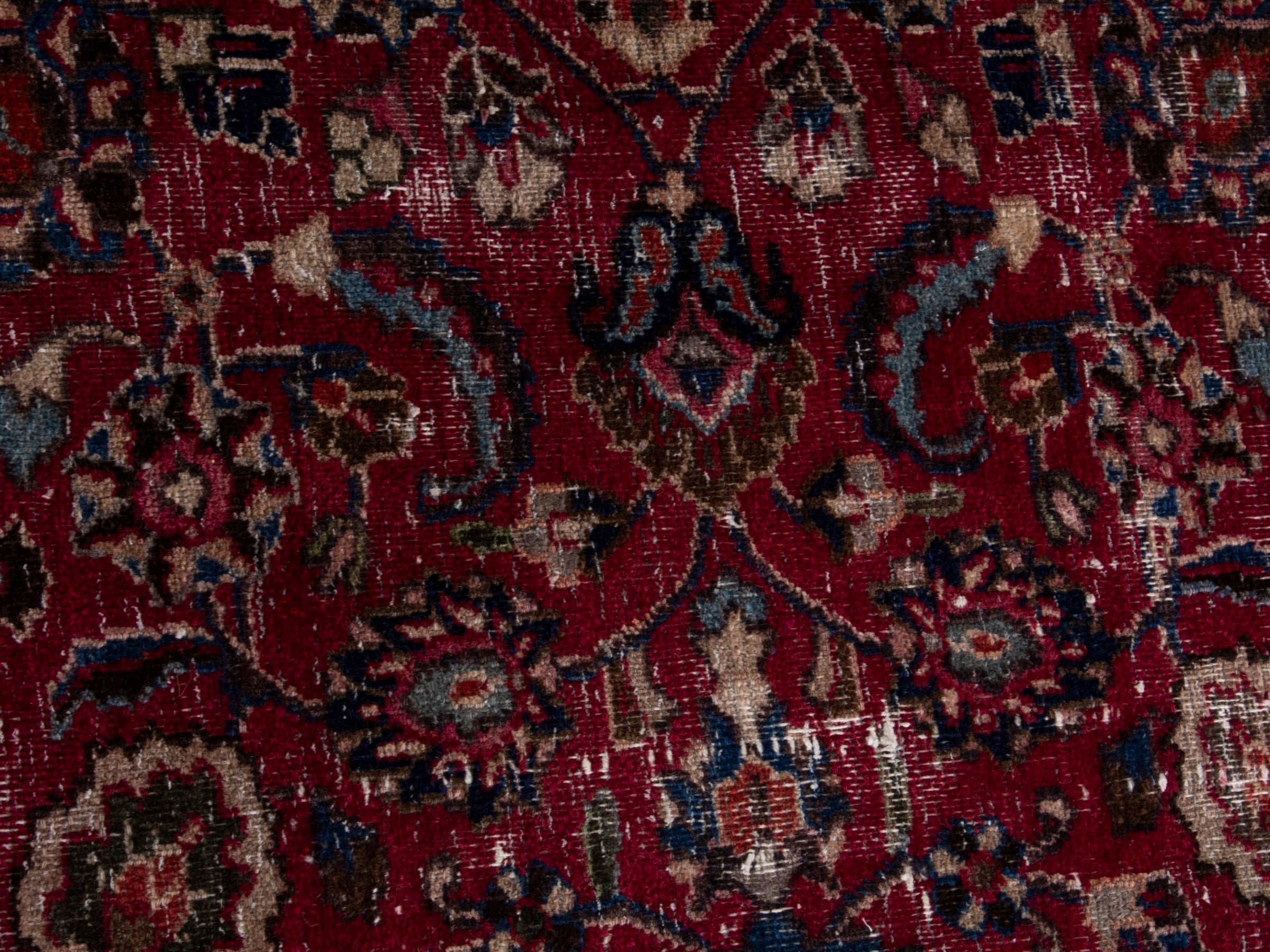 Persian Mashhad oversized rug in deep red and faded red, view 13 of 16