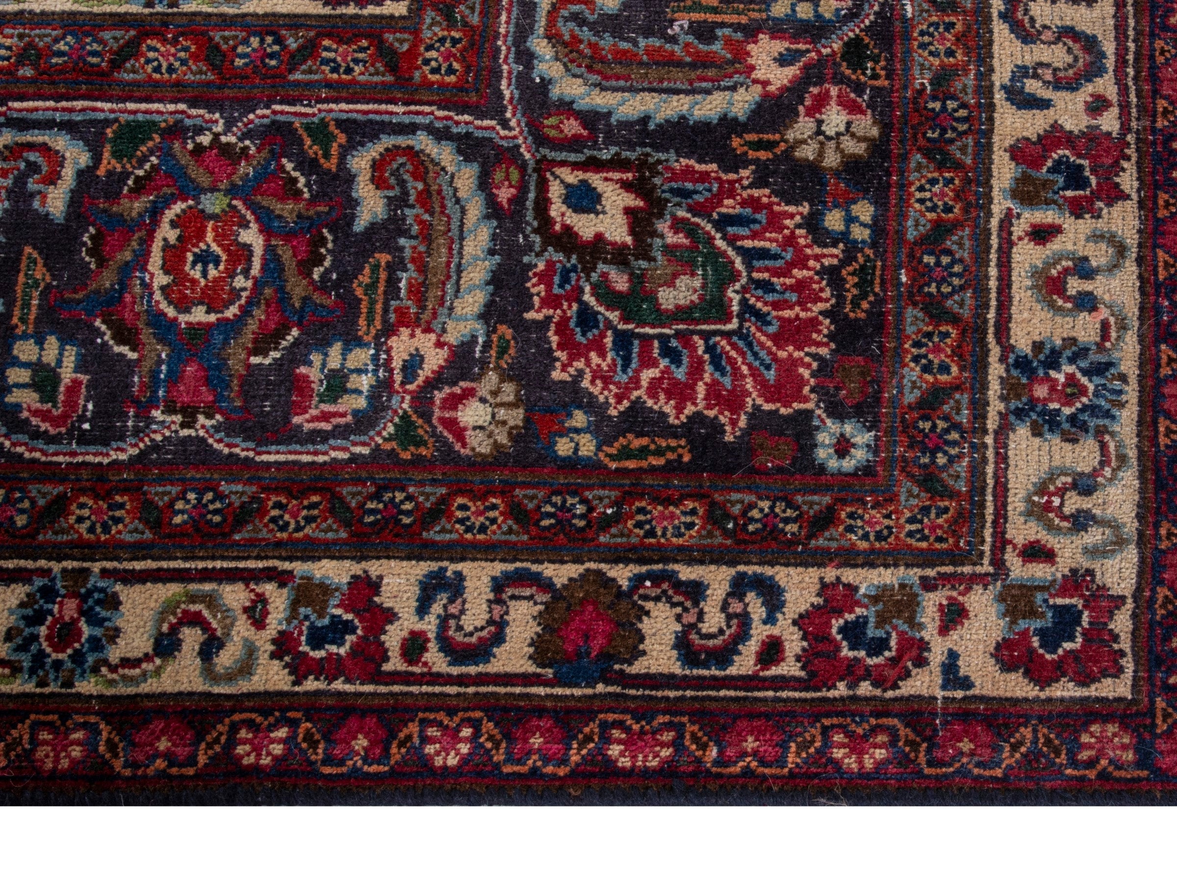 Persian Mashhad oversized rug in deep red and faded red, view 4 of 16