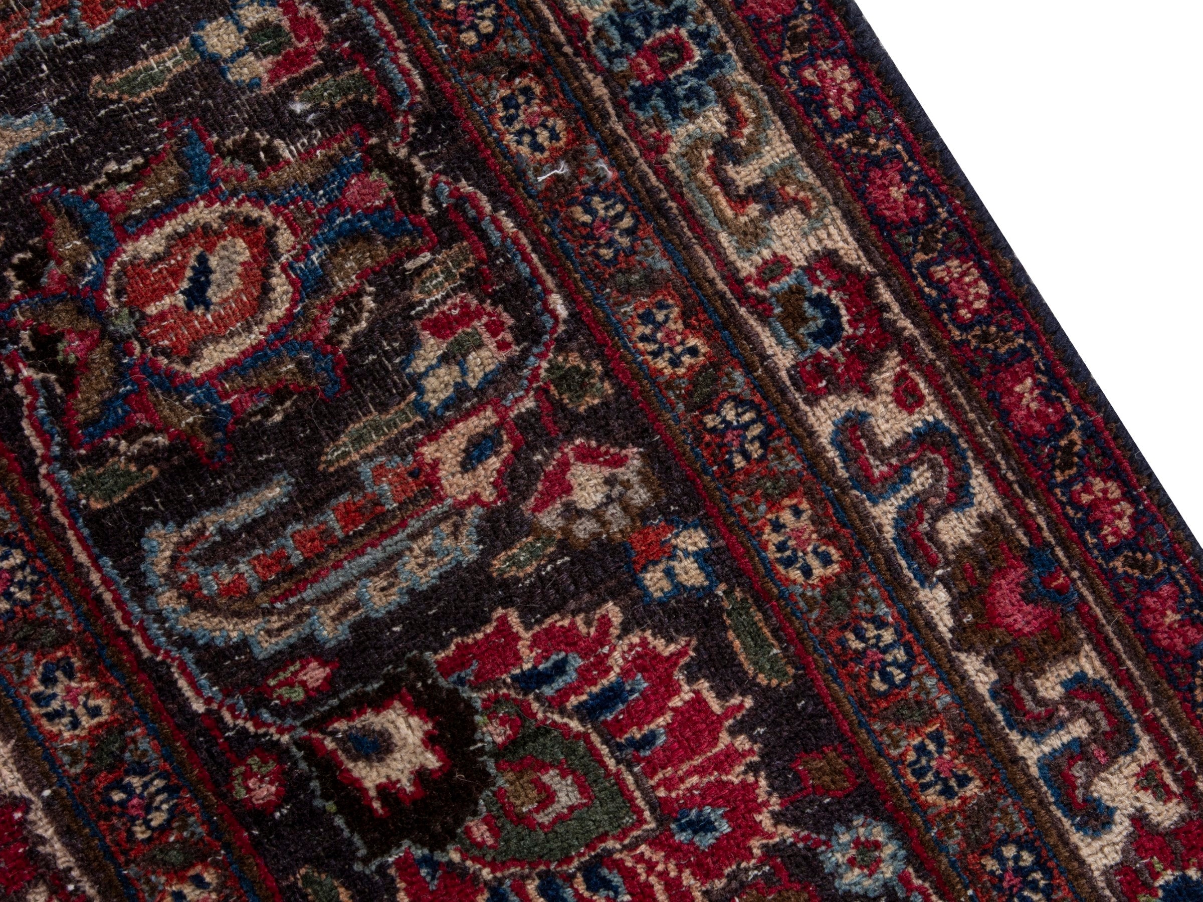 Persian Mashhad oversized rug in deep red and faded red, view 6 of 16