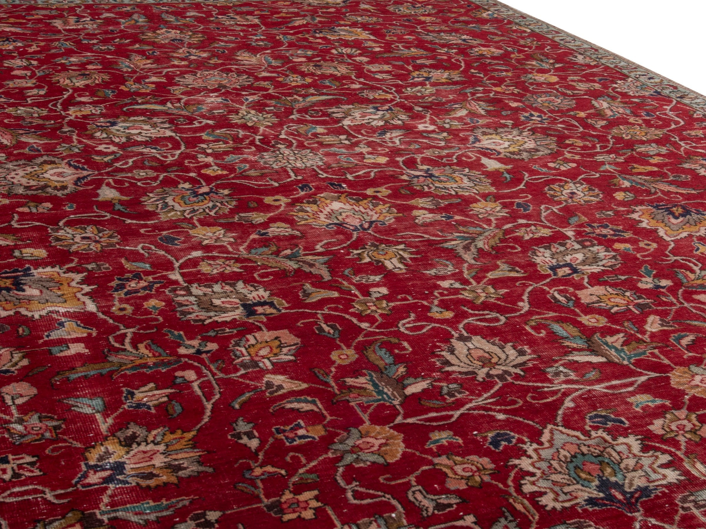 Persian Tabriz area rug in deep red and antique gold, view 10 of 20