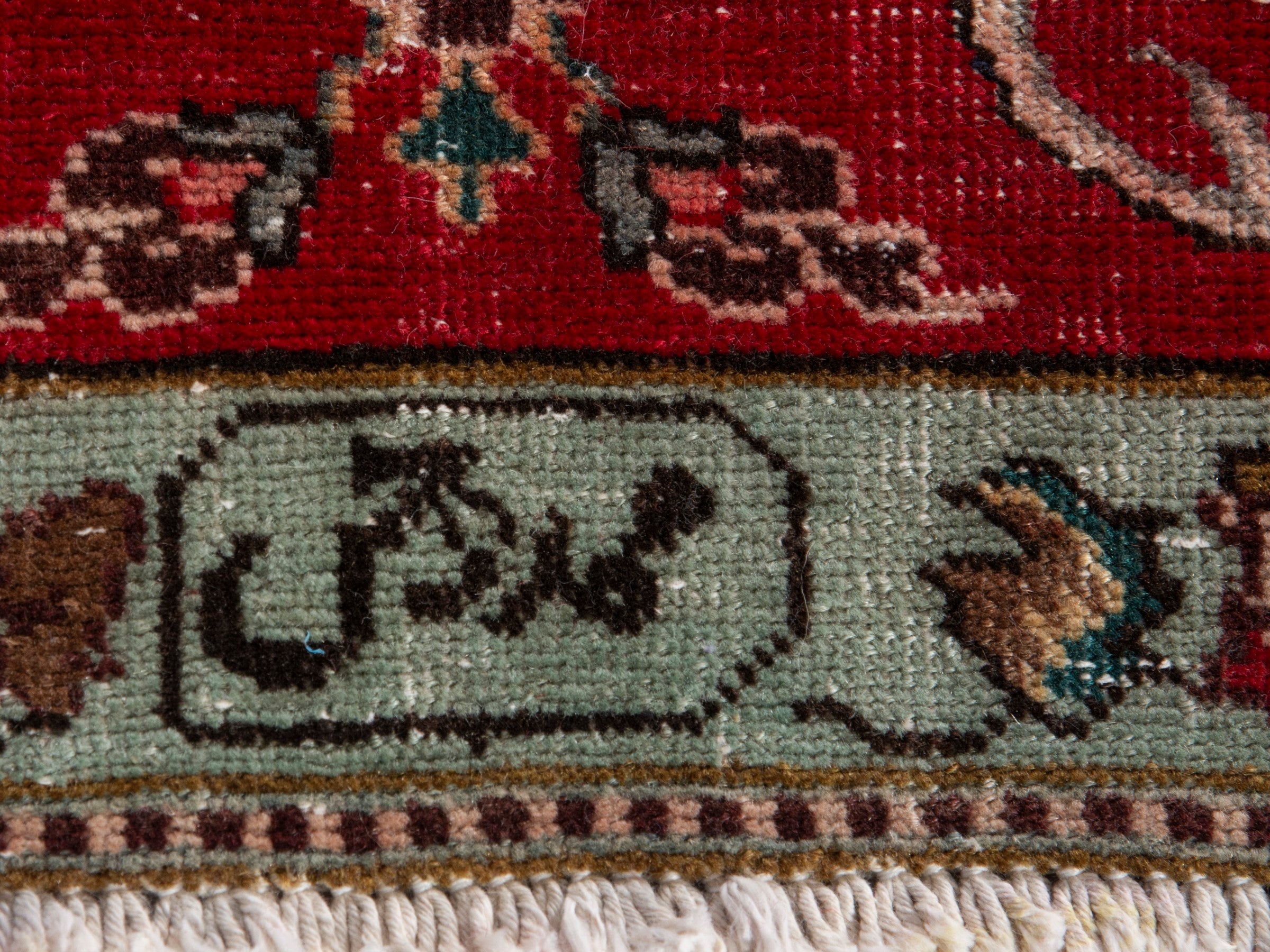 Persian Tabriz area rug in deep red and antique gold, view 11 of 20