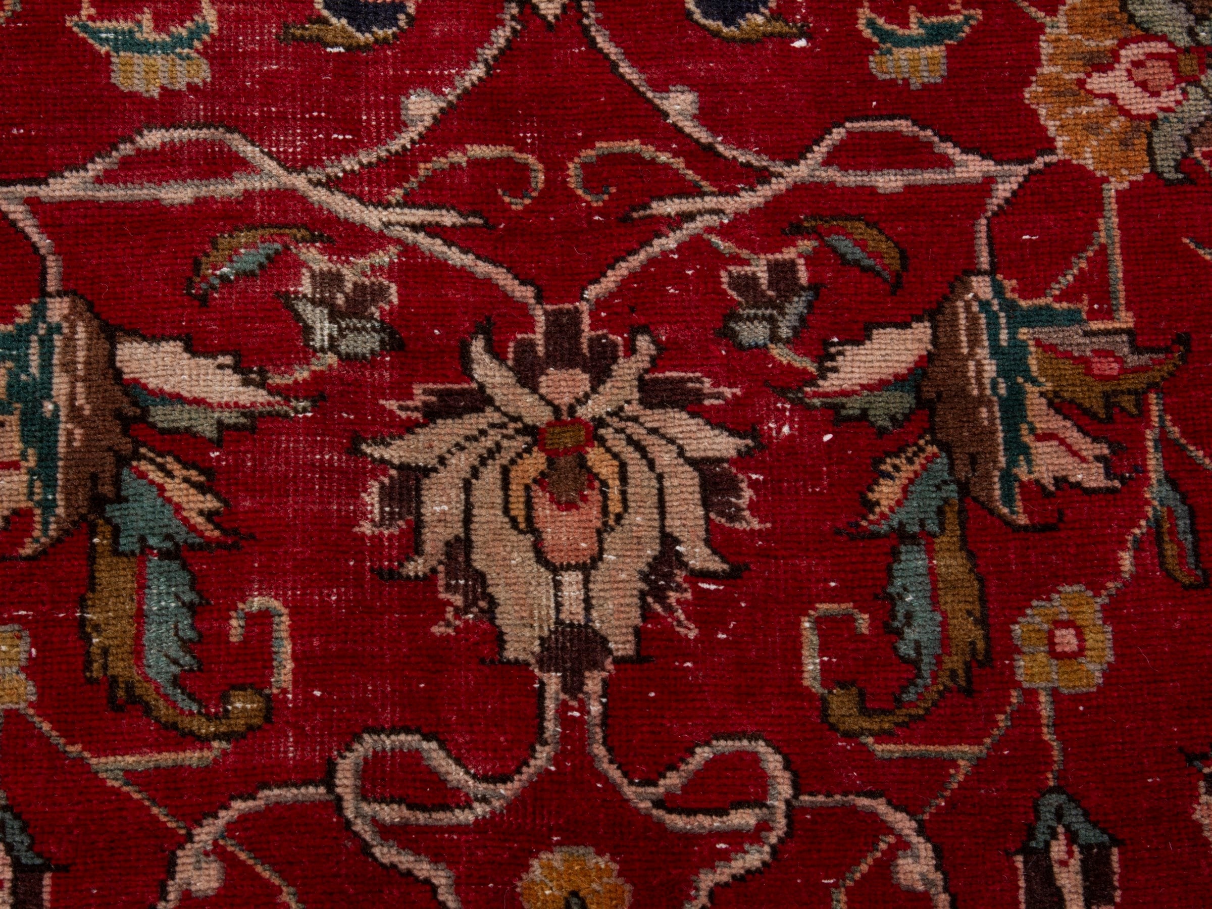 Persian Tabriz area rug in deep red and antique gold, view 12 of 20