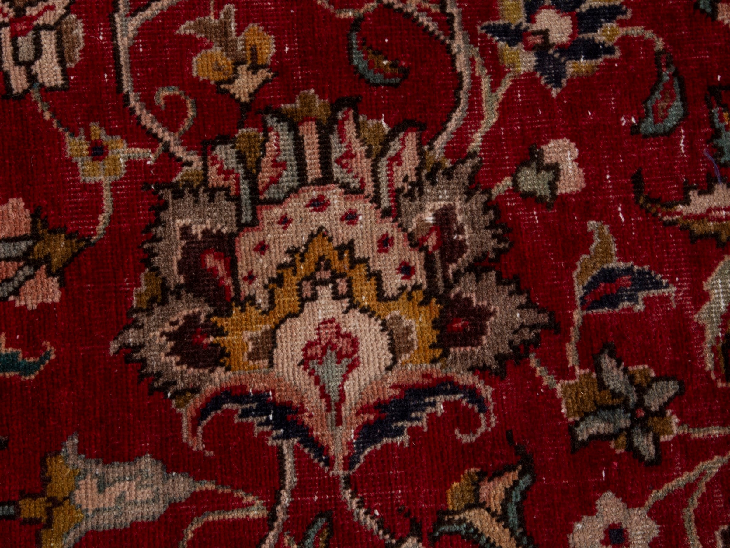 Persian Tabriz area rug in deep red and antique gold, view 13 of 20