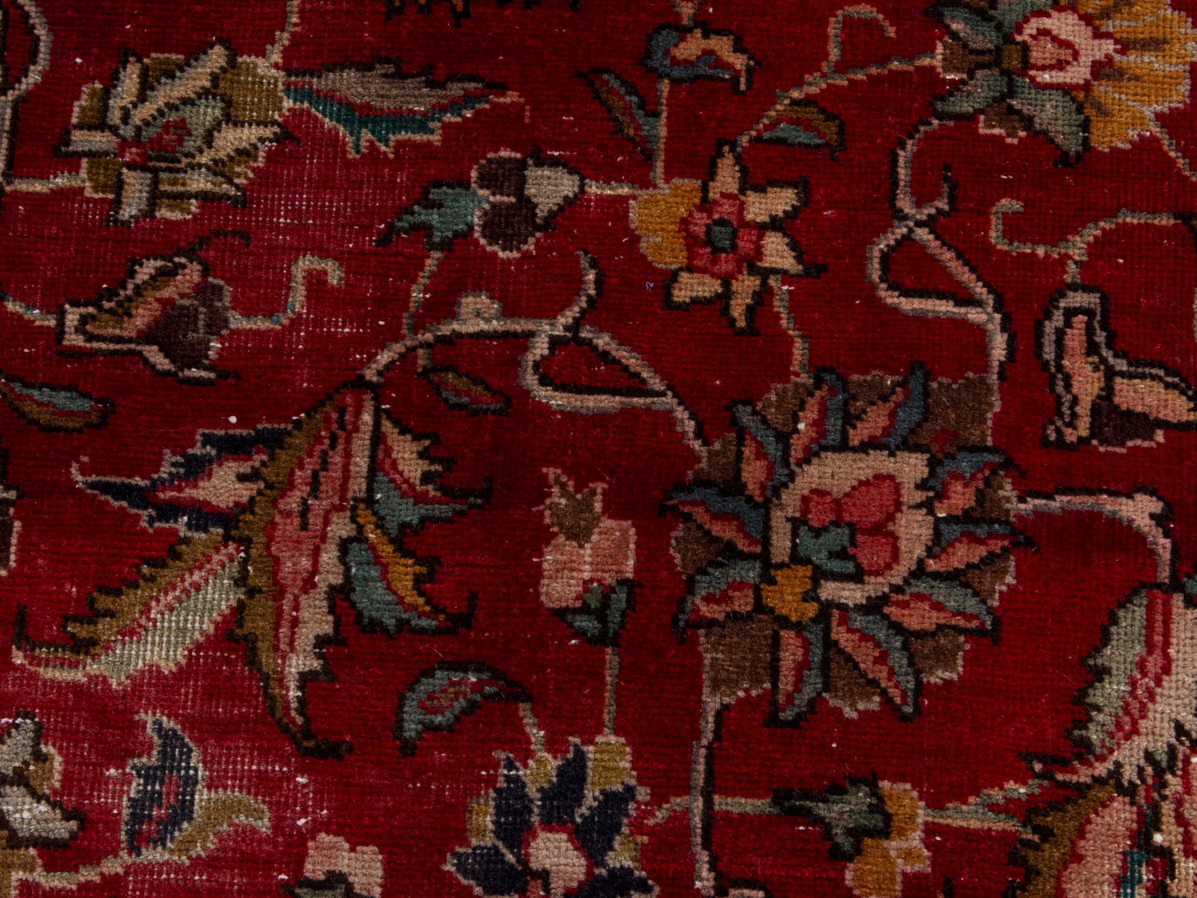 Persian Tabriz area rug in deep red and antique gold, view 14 of 20