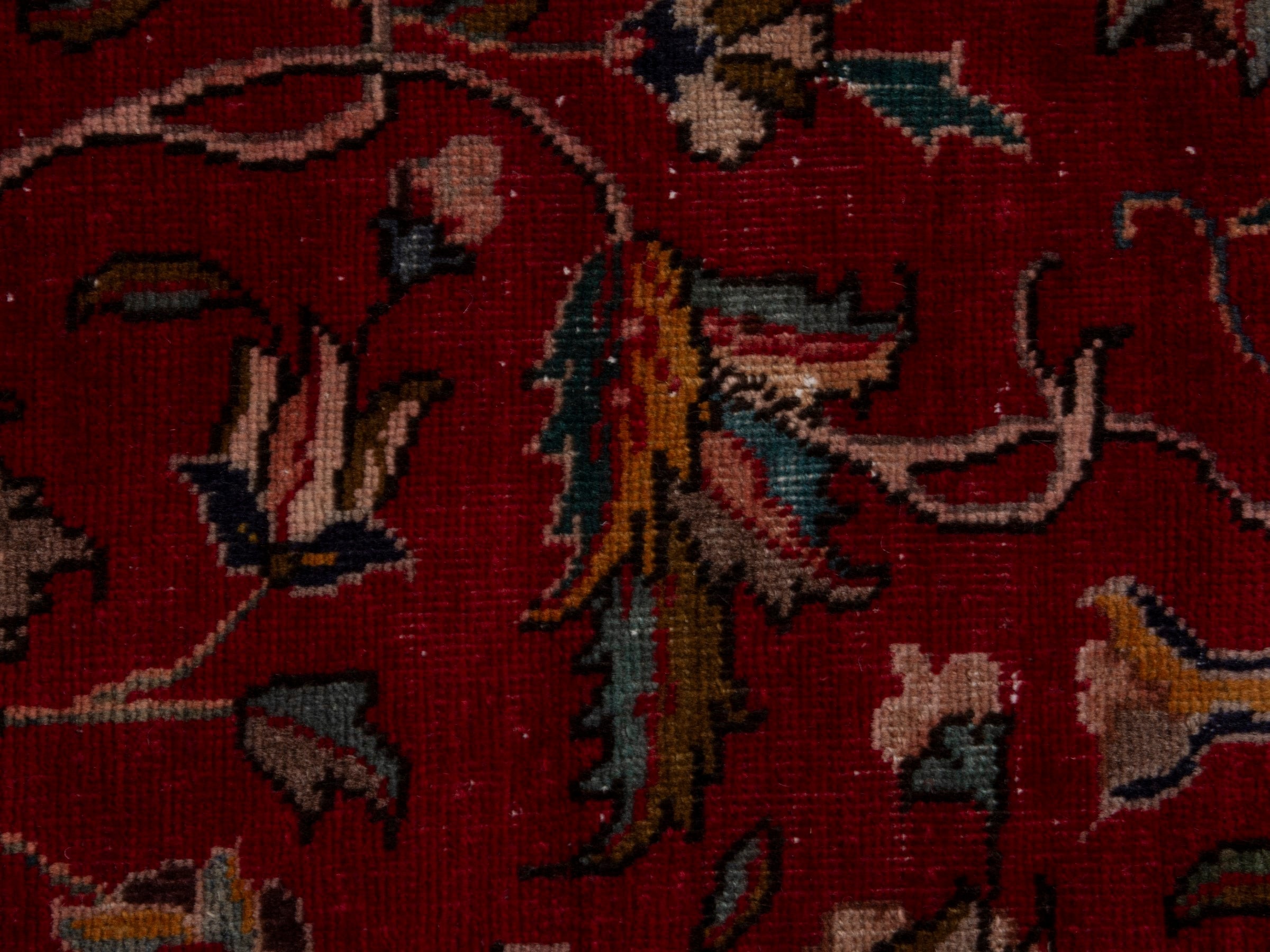 Persian Tabriz area rug in deep red and antique gold, view 15 of 20