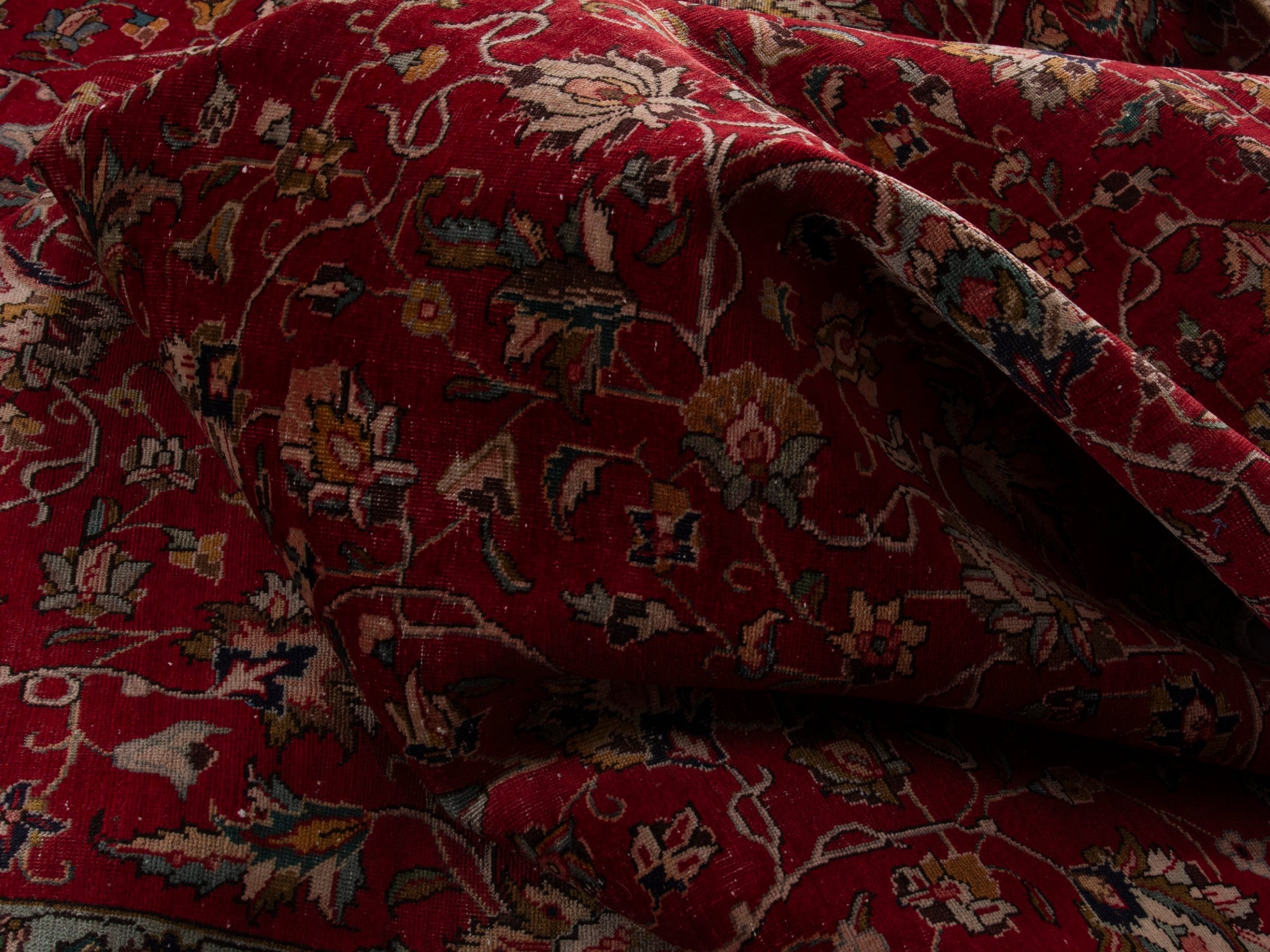 Persian Tabriz area rug in deep red and antique gold, view 18 of 20