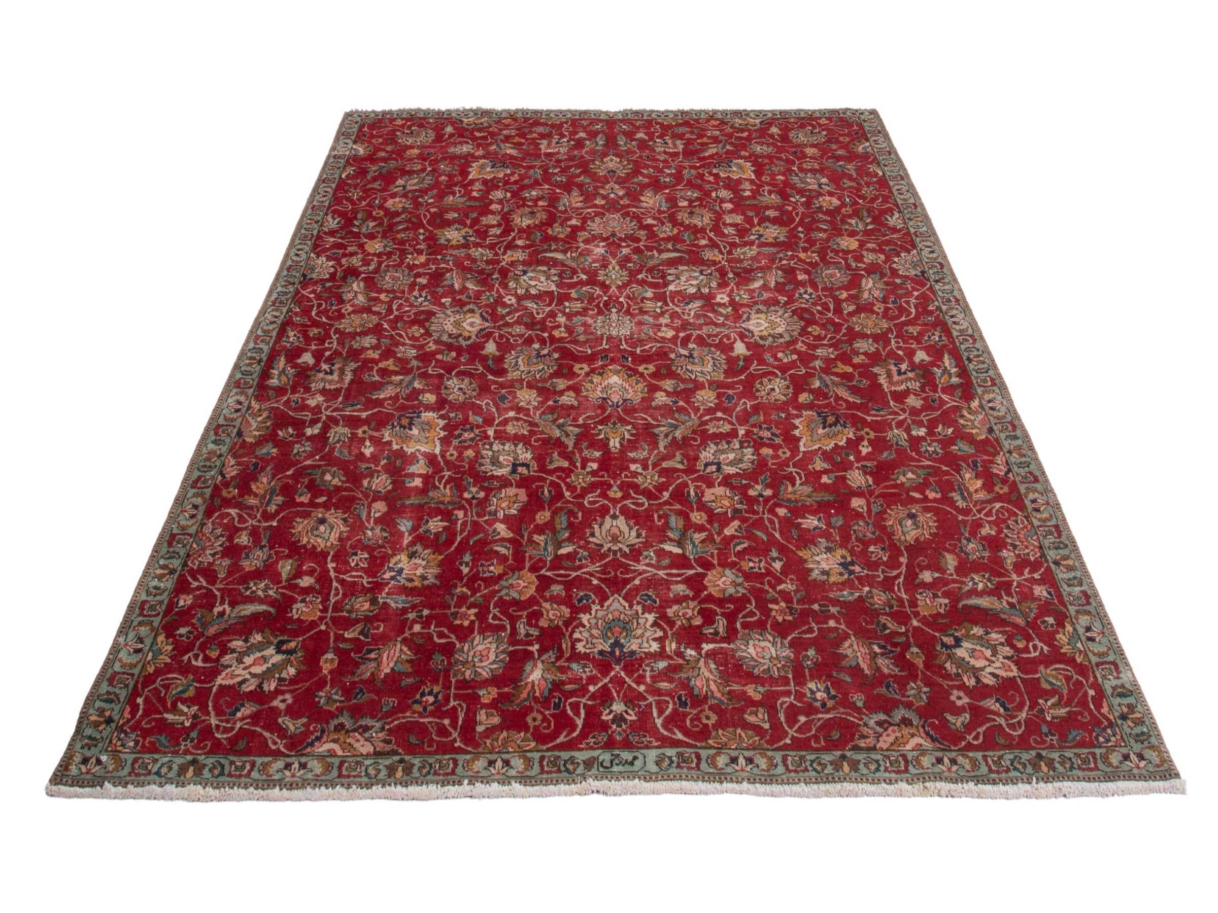 Persian Tabriz area rug in deep red and antique gold, view 2 of 20