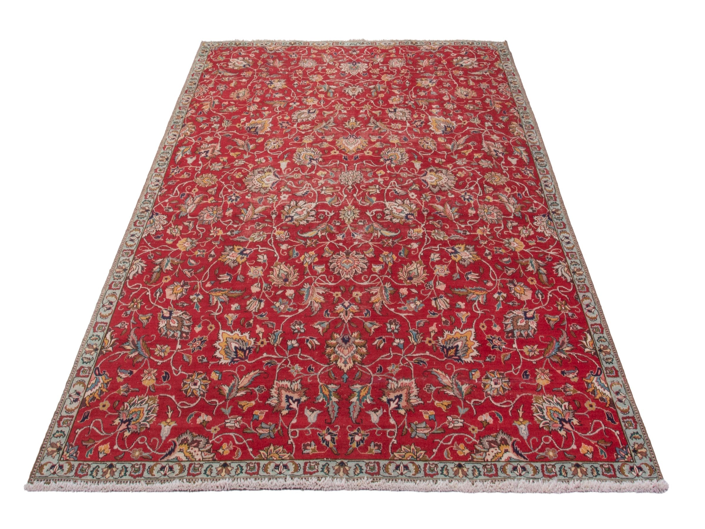 Persian Tabriz area rug in deep red and antique gold, view 3 of 20