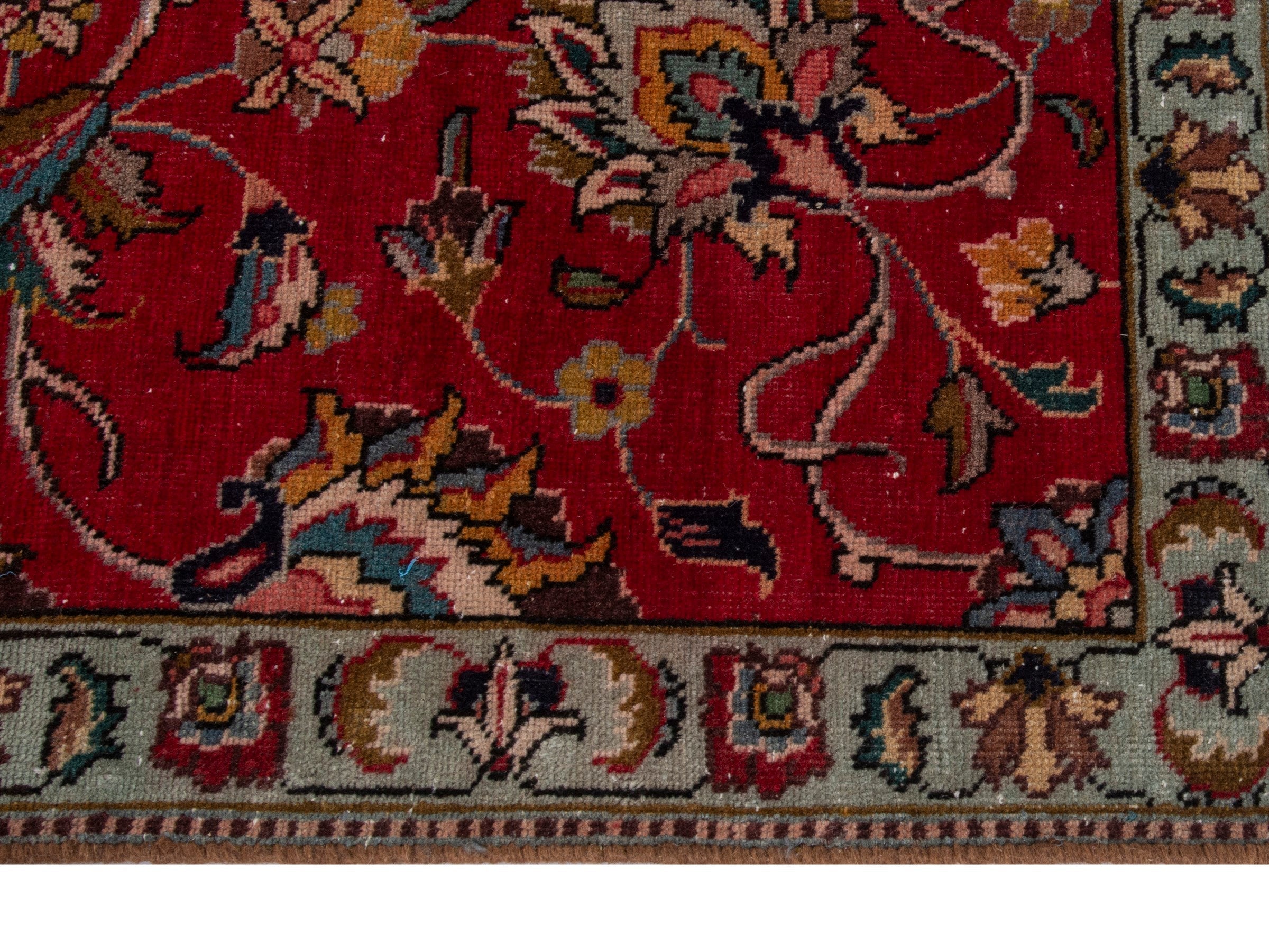 Persian Tabriz area rug in deep red and antique gold, view 5 of 20