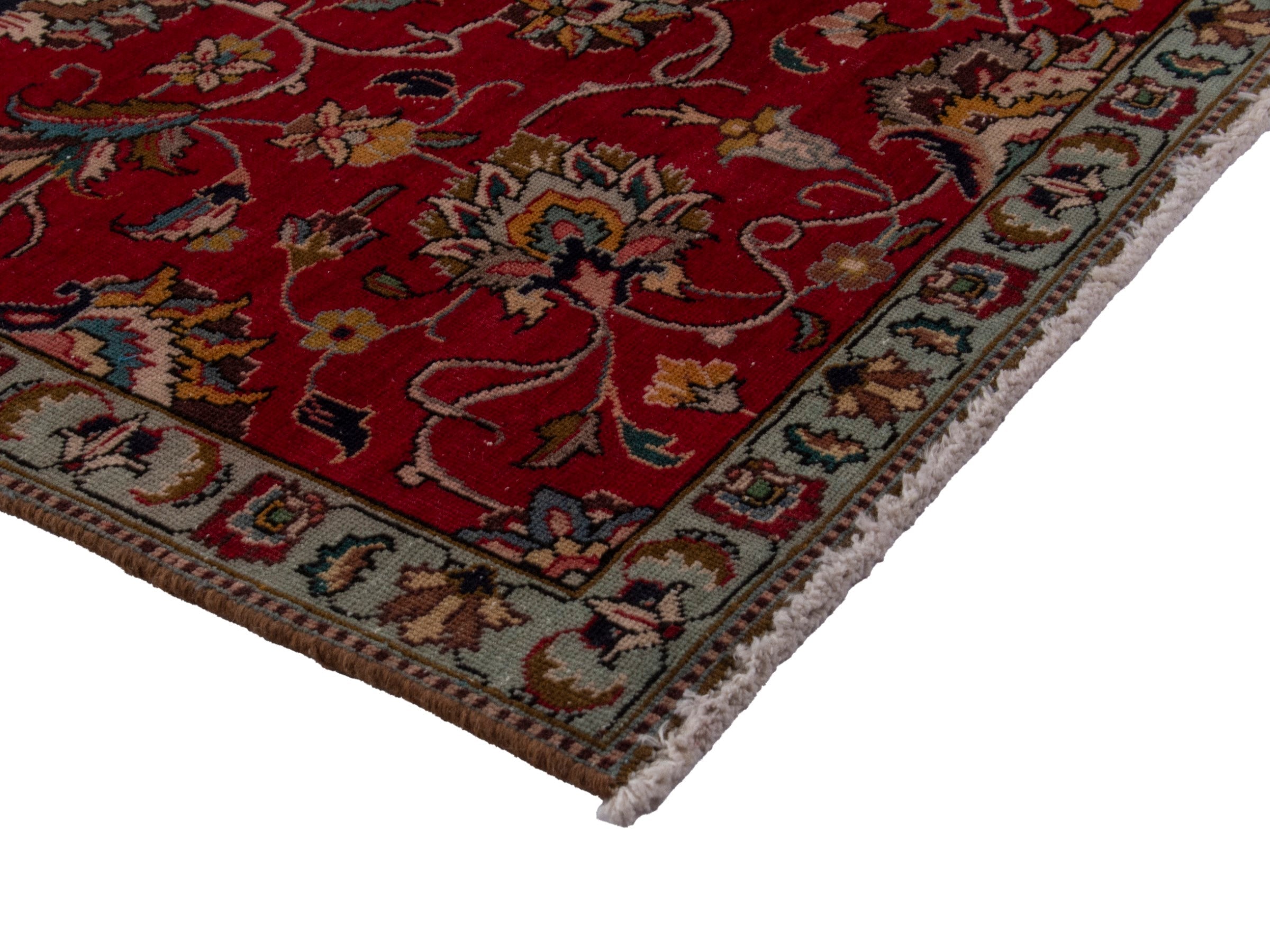 Persian Tabriz area rug in deep red and antique gold, view 6 of 20