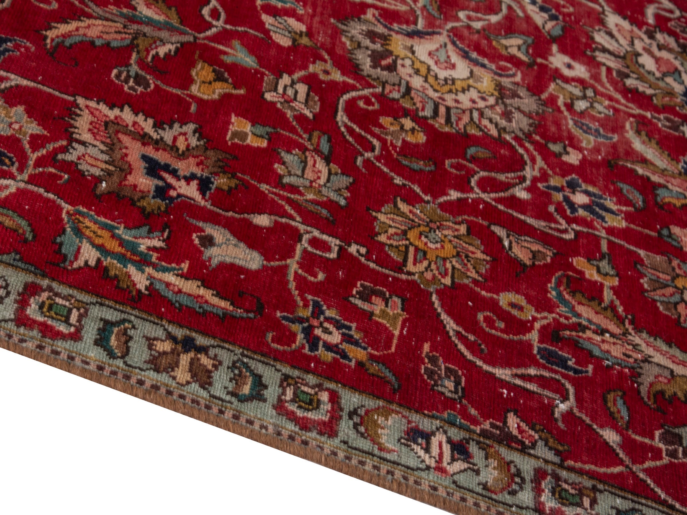 Persian Tabriz area rug in deep red and antique gold, view 8 of 20