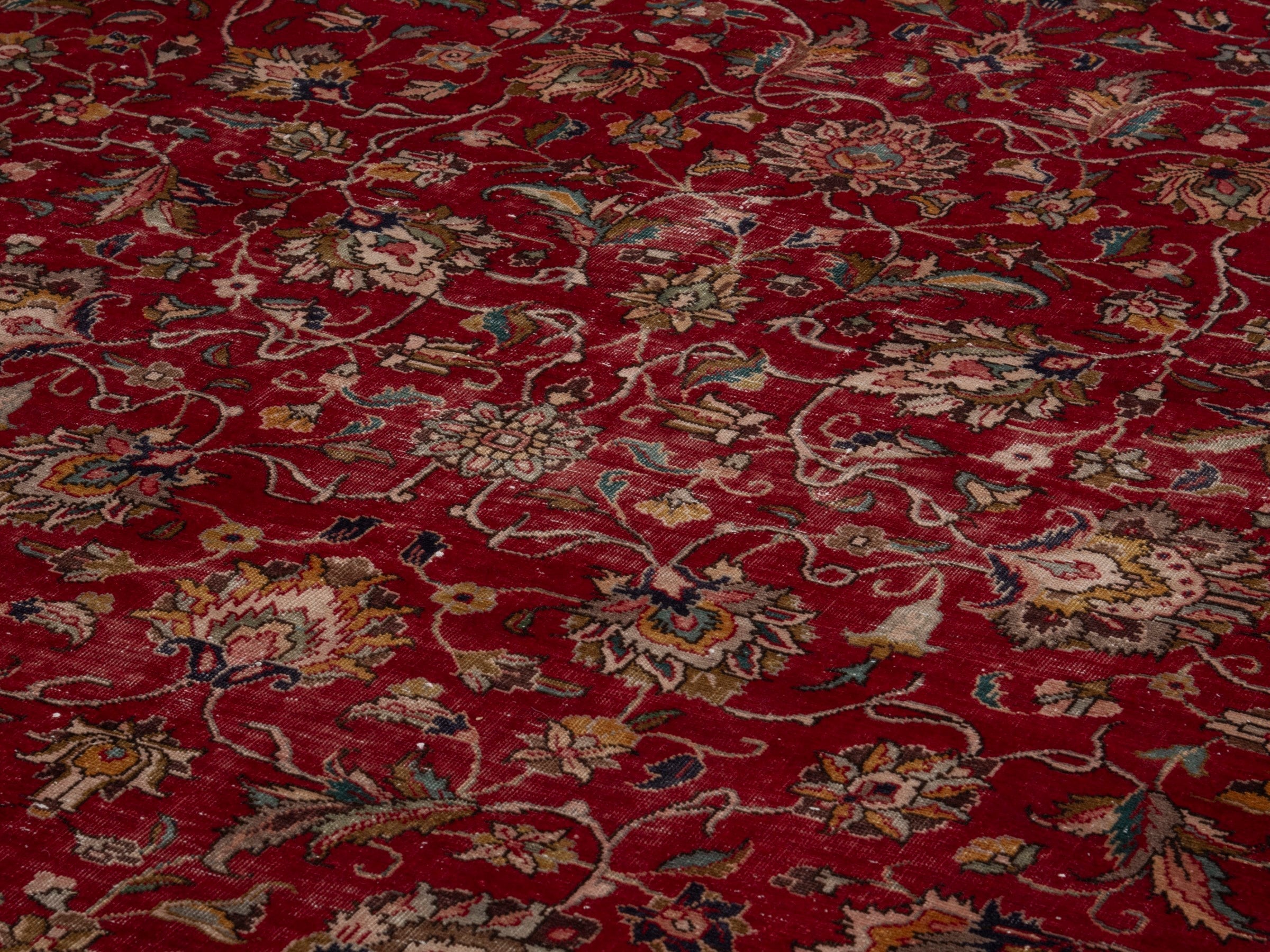 Persian Tabriz area rug in deep red and antique gold, view 9 of 20