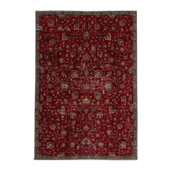 Persian Tabriz area rug in deep red and antique gold, 7'6" x 10'4"